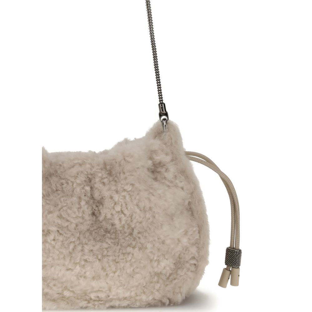 Mellow Mini Bucket Bag in Shearling with Precious Chain