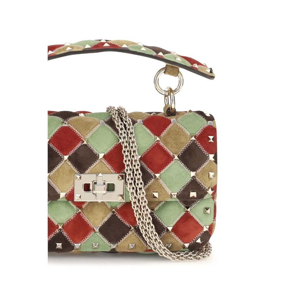 Rockstud Spike Small Bag in Patchwork Suede