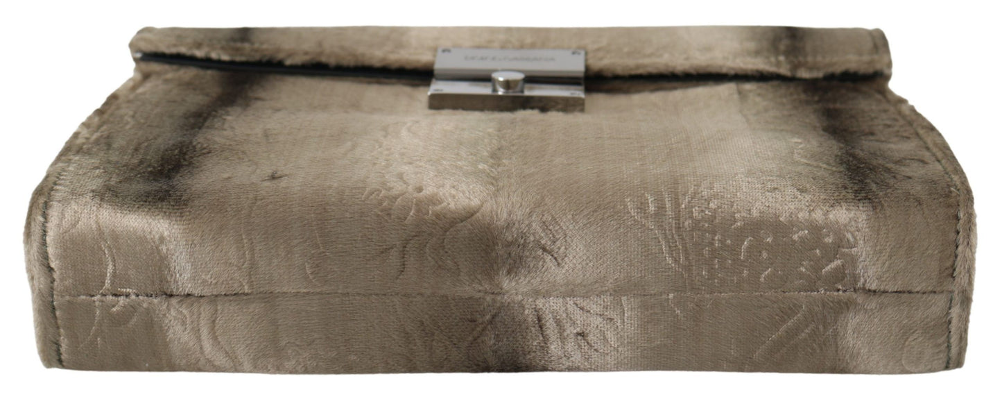 Cartera de mano tipo maletín de piel con estampado de cocodrilo en terciopelo beige