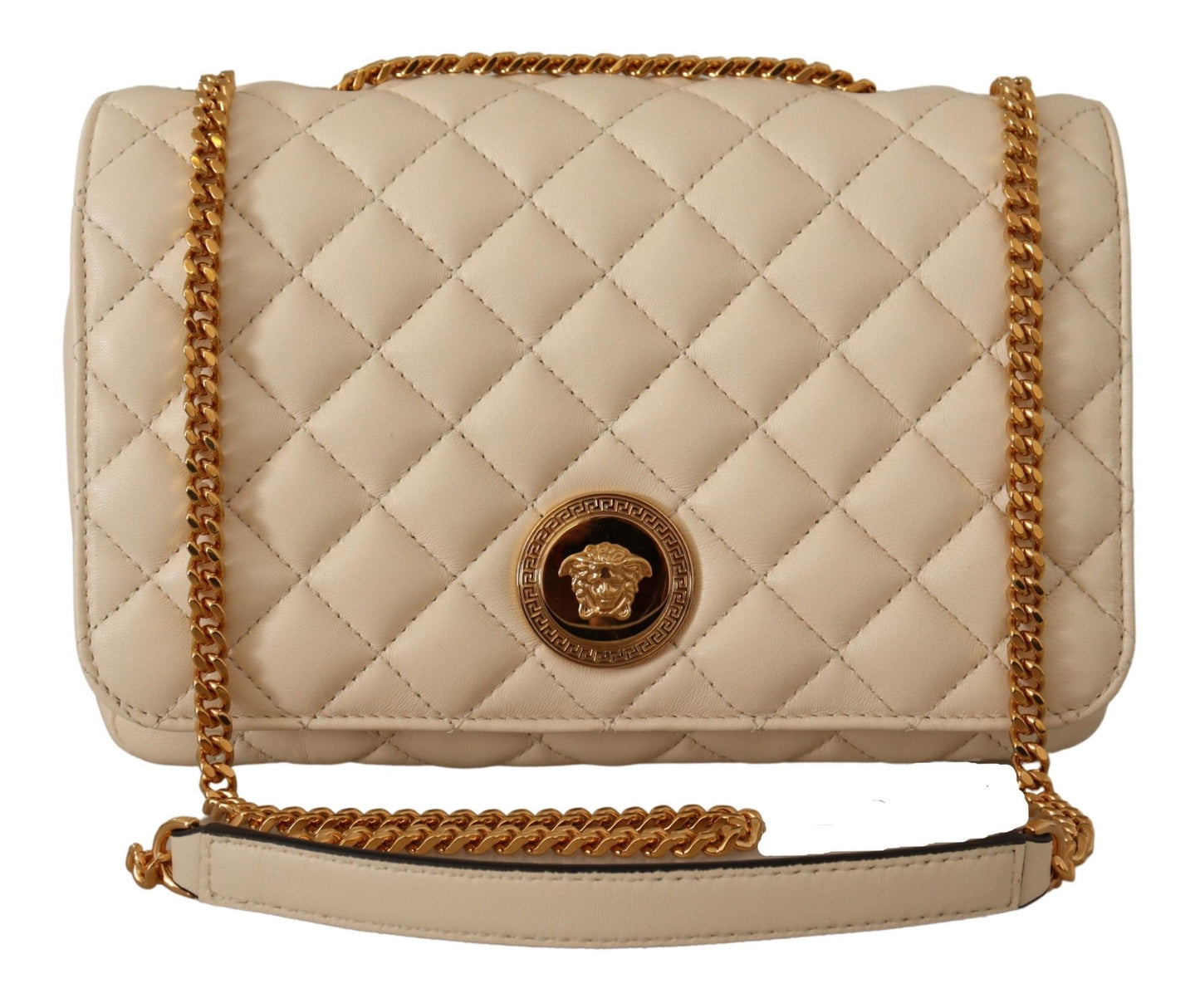 Elegante bolso de hombro de piel napa blanca