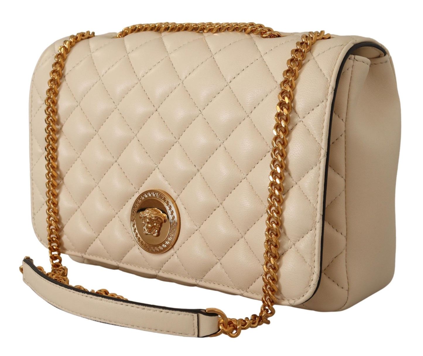 Elegante bolso de hombro de piel napa blanca