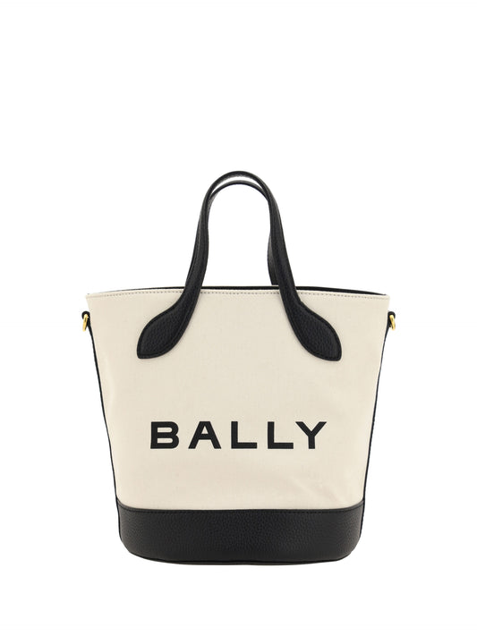 Bar Bucket Bag in Natural and Black Fabric