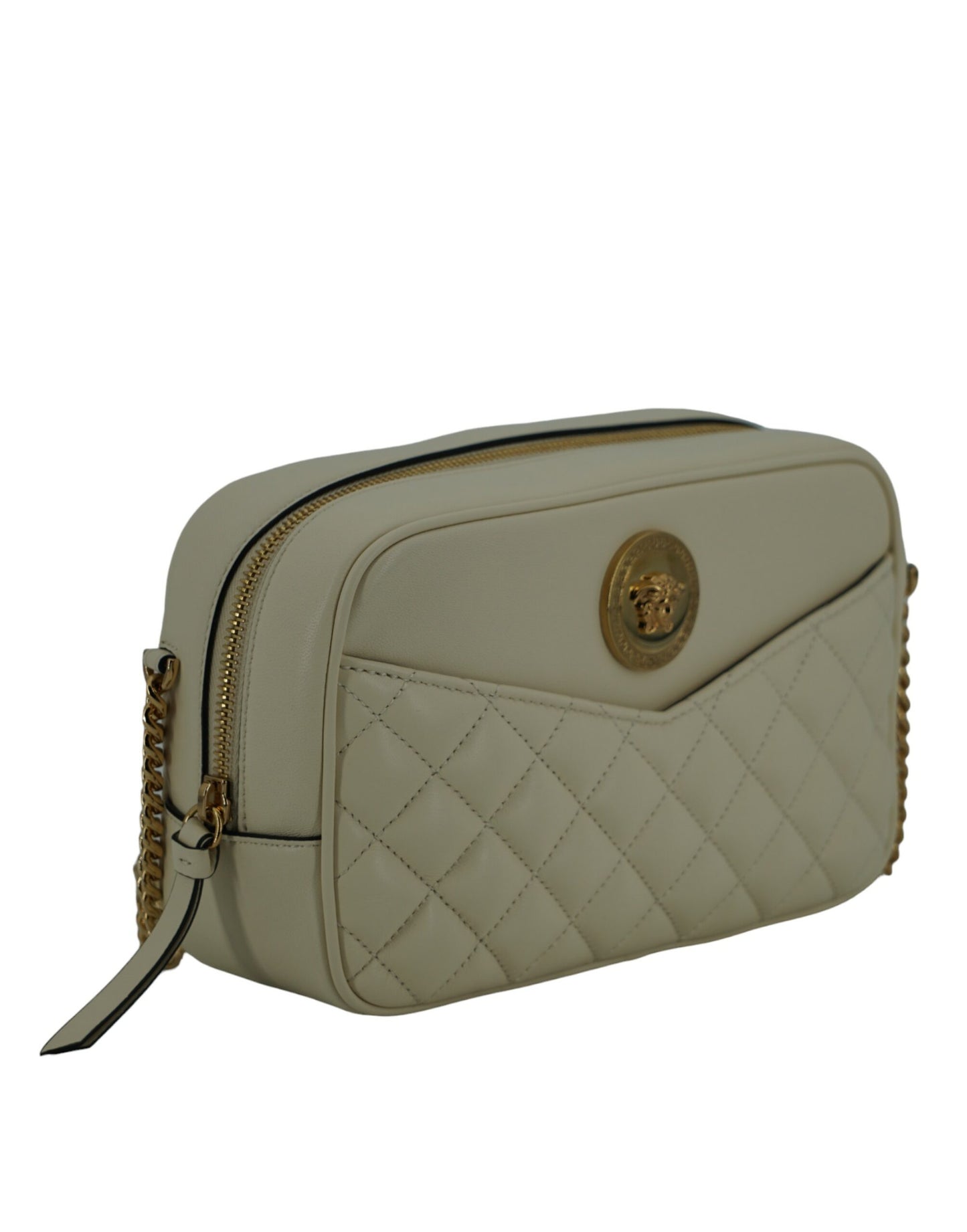 Elegante bolso de hombro para cámara de cuero blanco