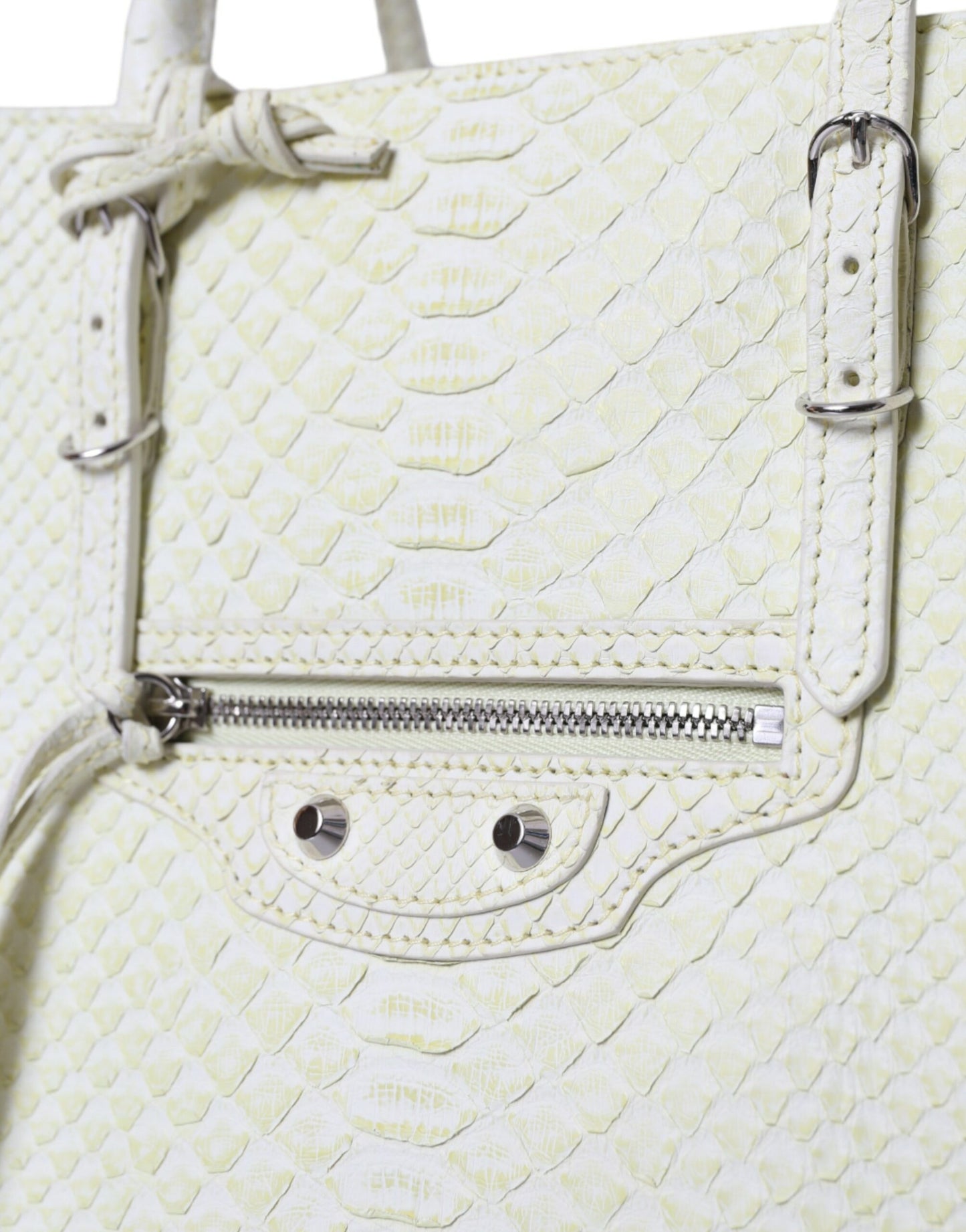Sac fourre-tout chic en cuir python blanc et jaune