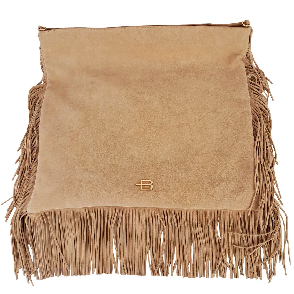 Sac bandoulière en cuir de veau beige pour femme