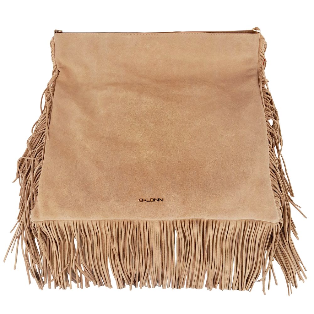 Sac bandoulière en cuir de veau beige pour femme