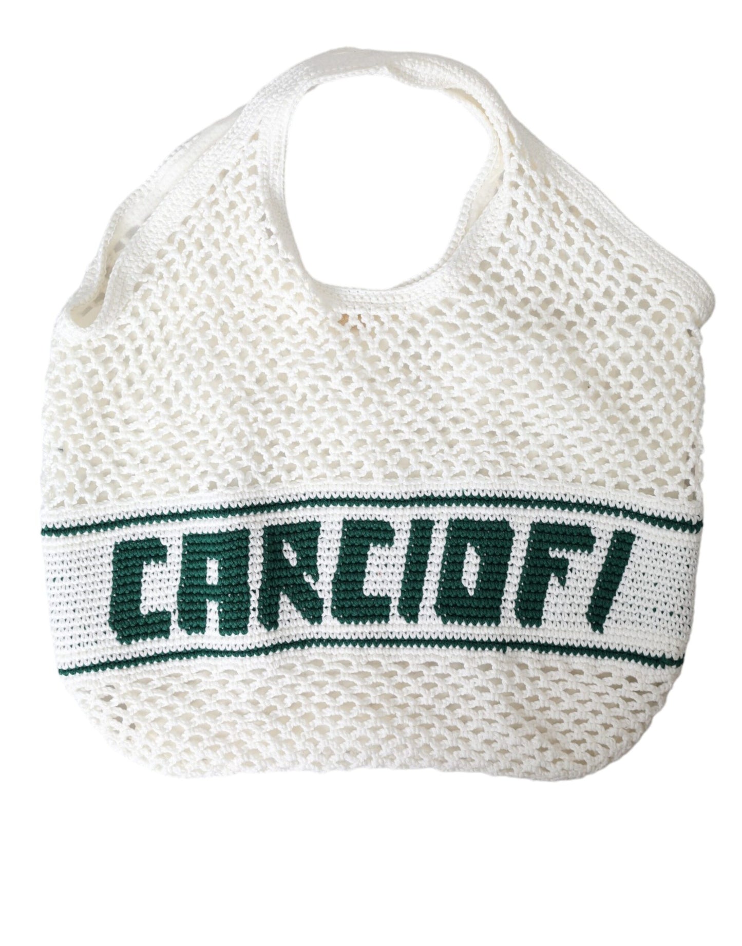 Sac fourre-tout en coton tricoté blanc et vert avec logo