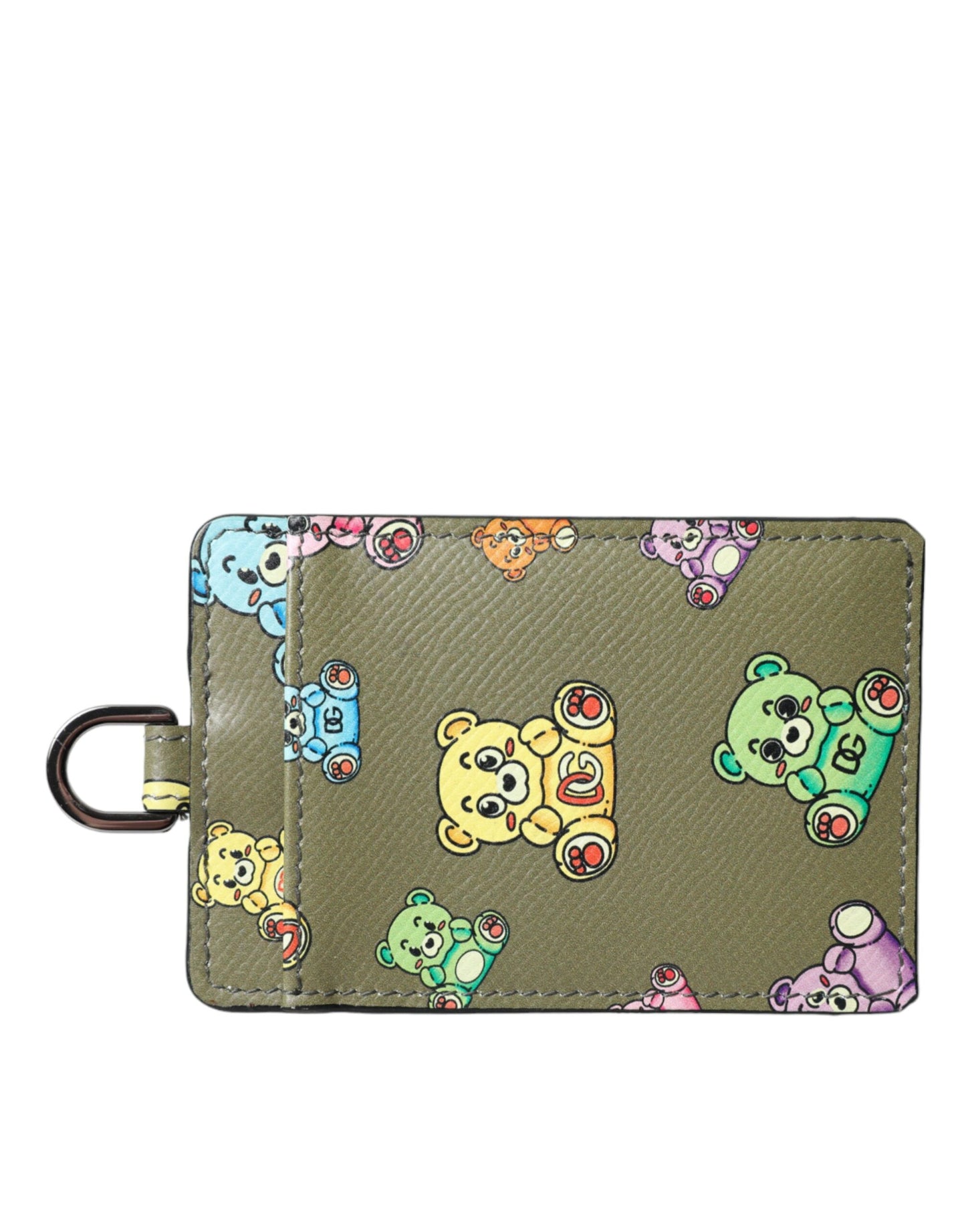 Portefeuille porte-cartes en cuir vert armée pour femme, motif ours en peluche
