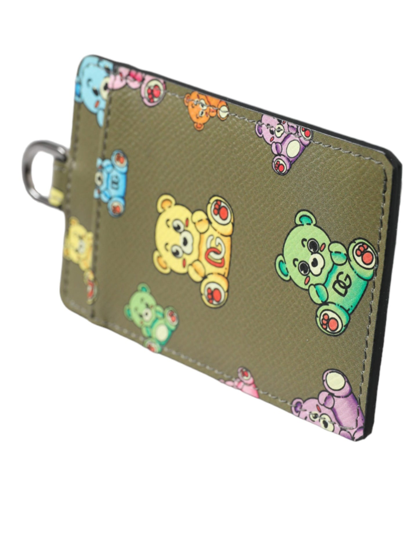 Portefeuille porte-cartes en cuir vert armée pour femme, motif ours en peluche