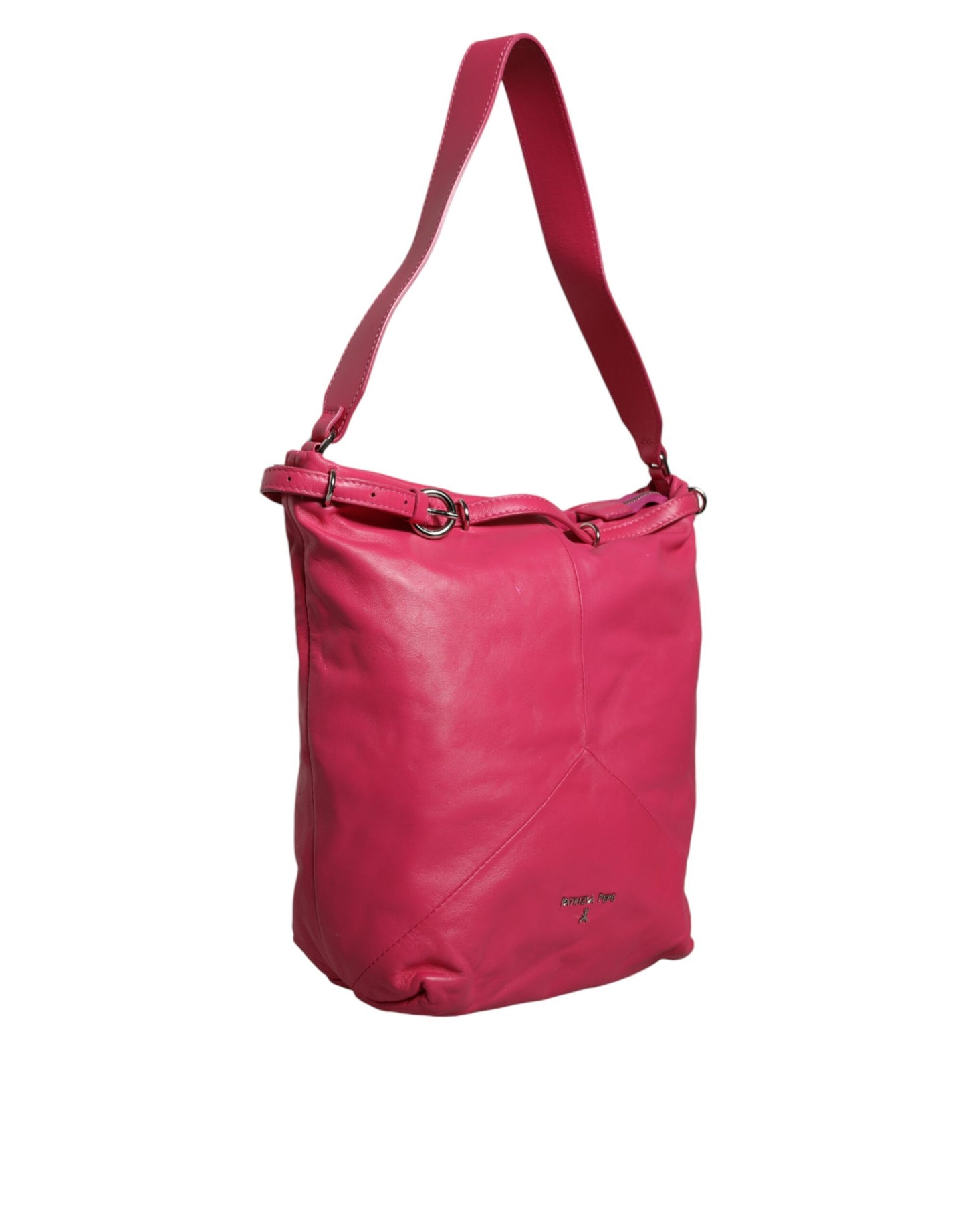 Bolso tote de hombro de cuero rosa fucsia