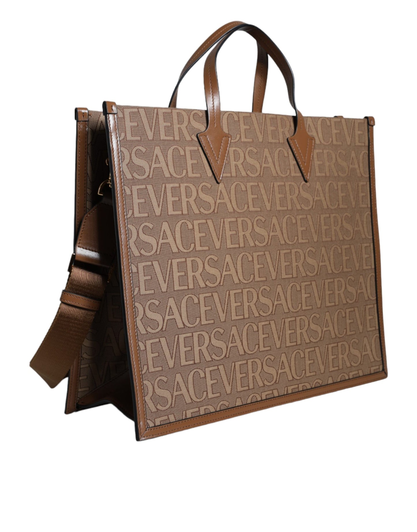 Bolso bandolera marrón con asa superior de piel jacquard y logotipo