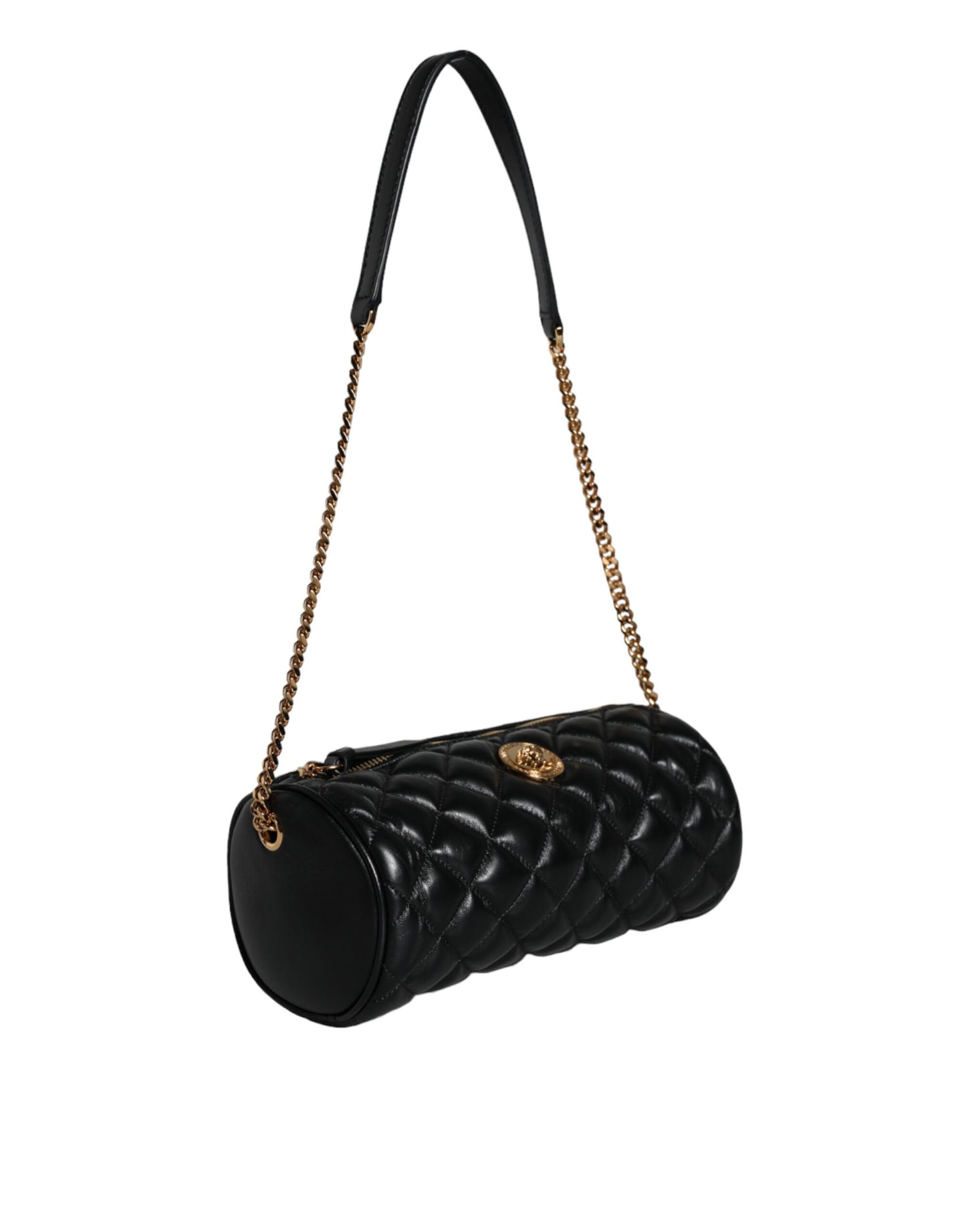 Mini bolso bandolera de piel de cordero acolchada negra