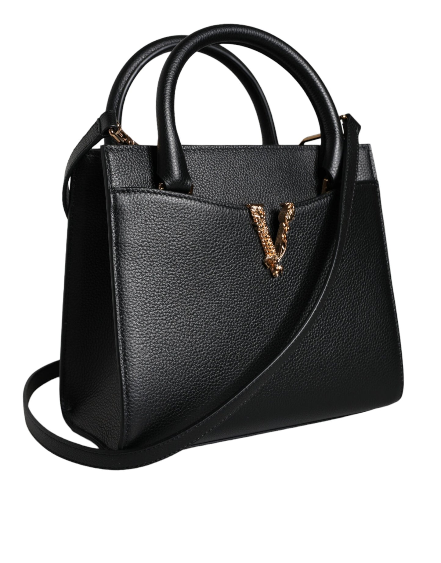 Bolso bandolera pequeño de piel negra con asa superior