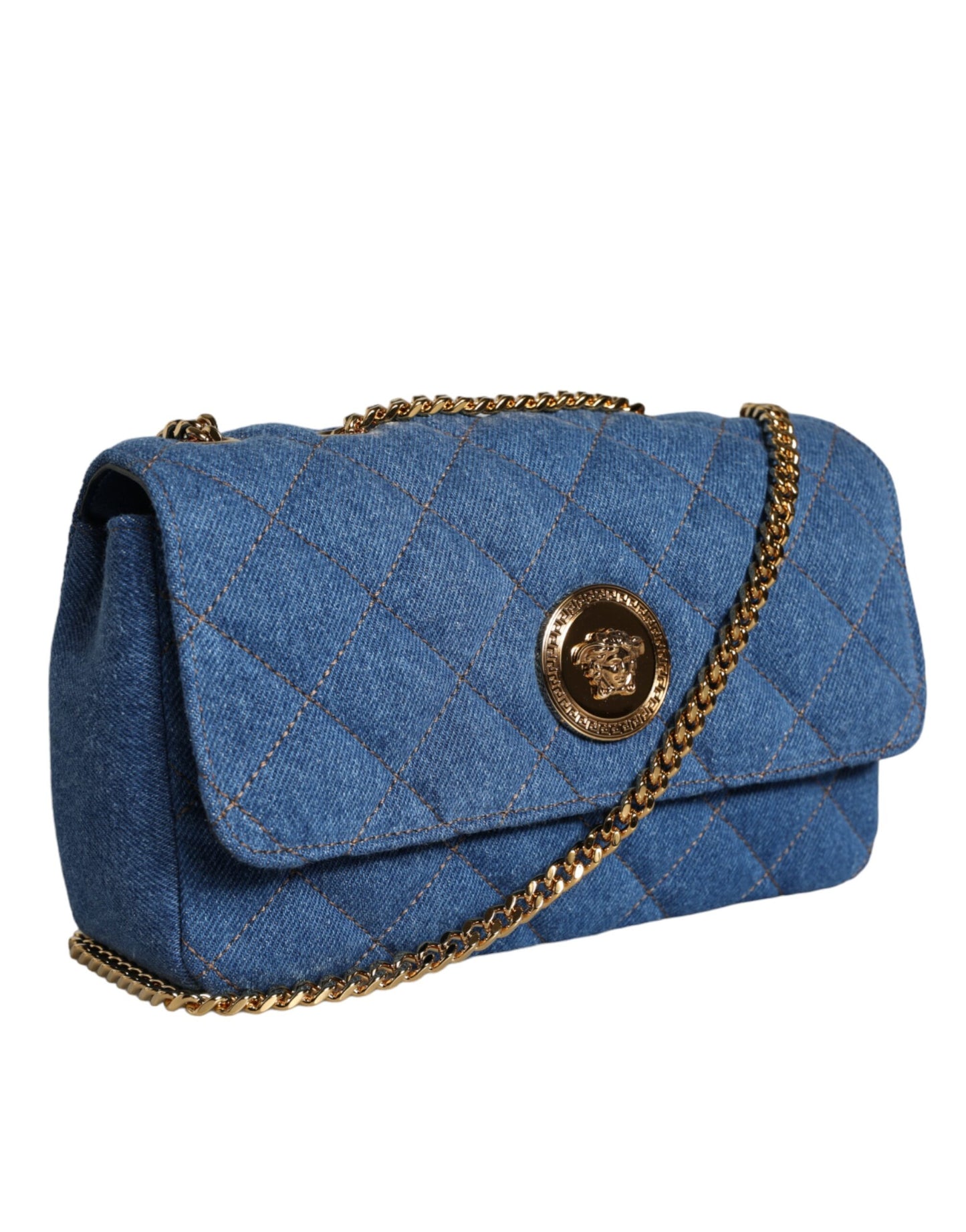 Bolso bandolera de piel vaquera acolchada azul