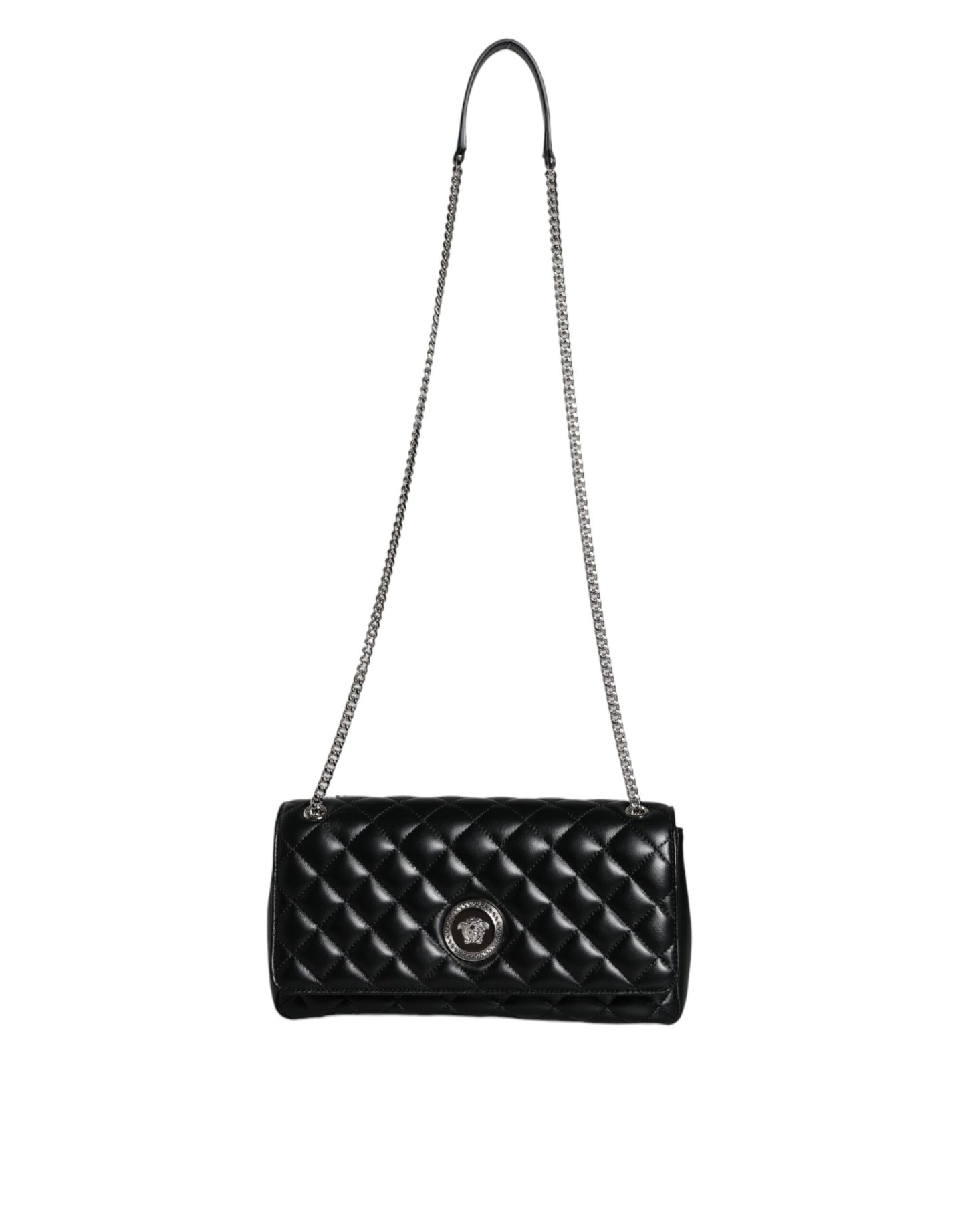 Bolso bandolera de piel de cordero acolchada negra