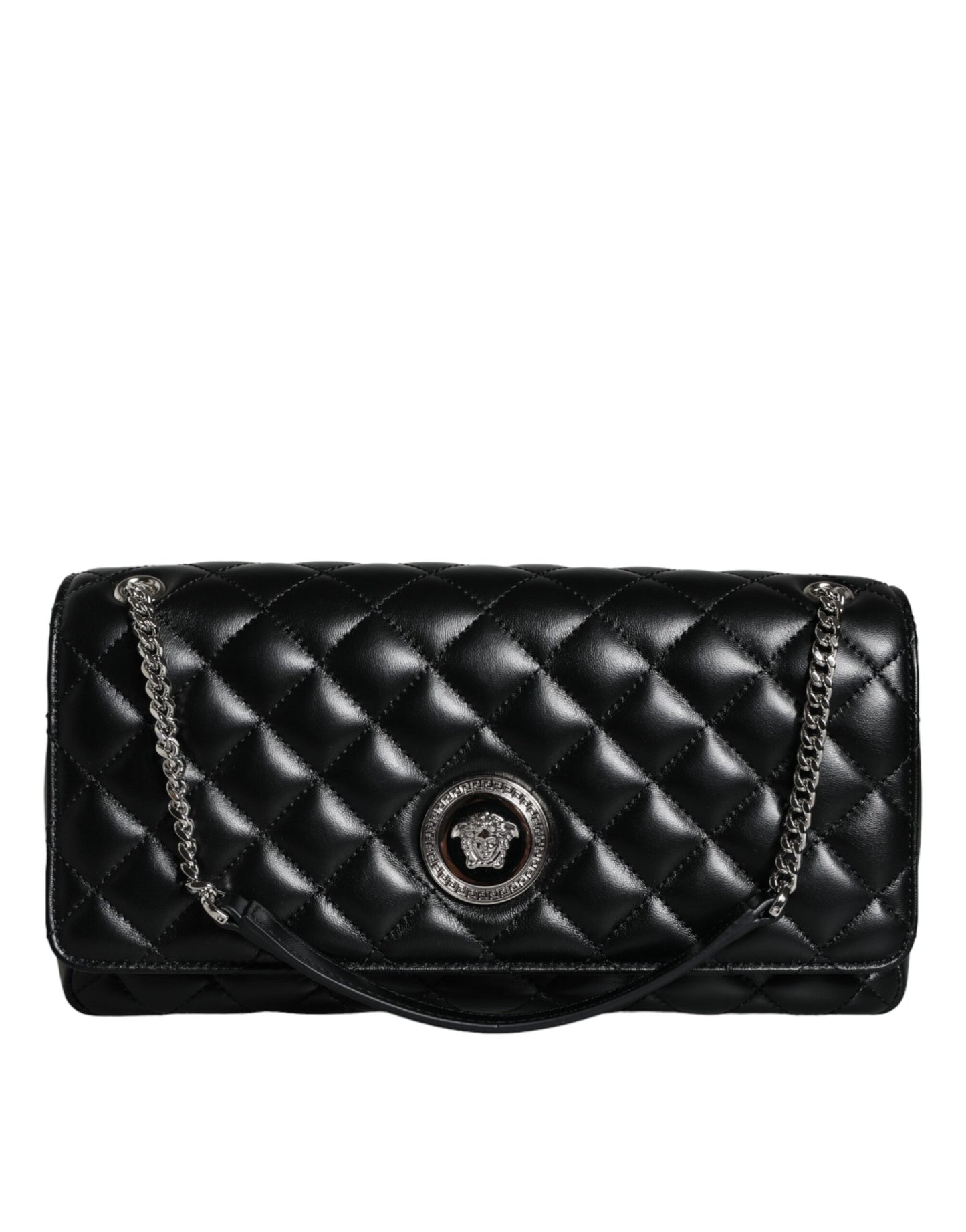 Bolso bandolera de piel de cordero acolchada negra