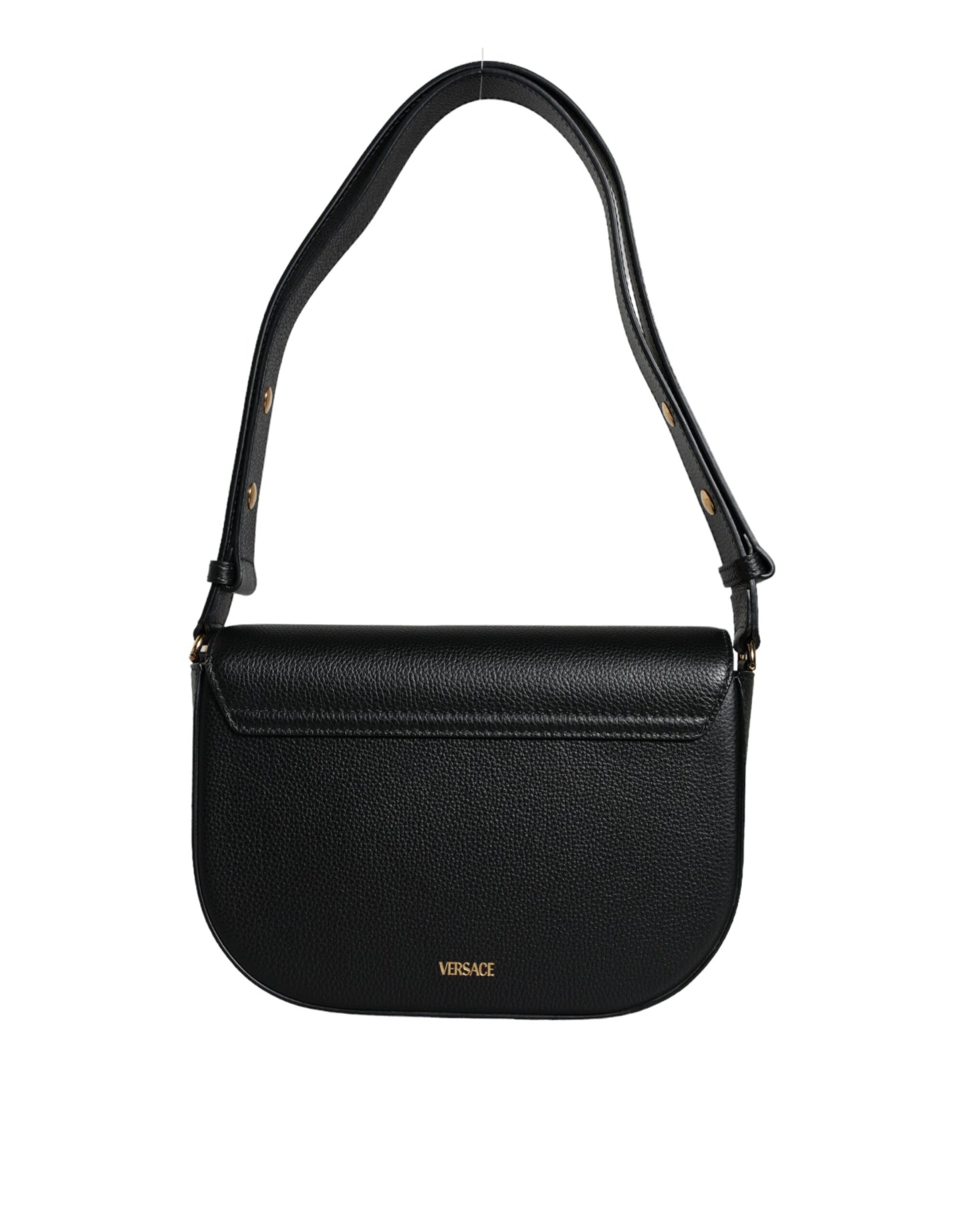 Bolso bandolera de piel de becerro granulada negra con logotipo