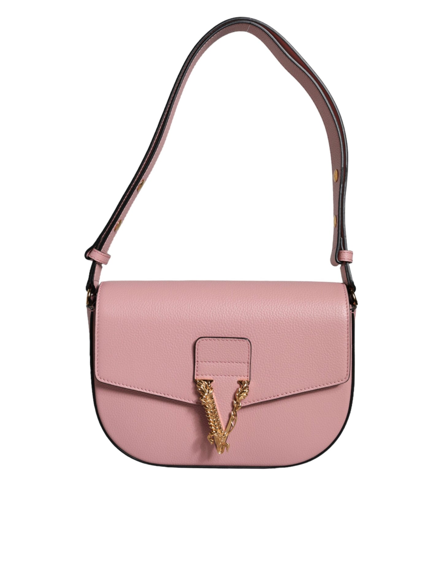 Sac à bandoulière en cuir de veau grainé rose avec logo