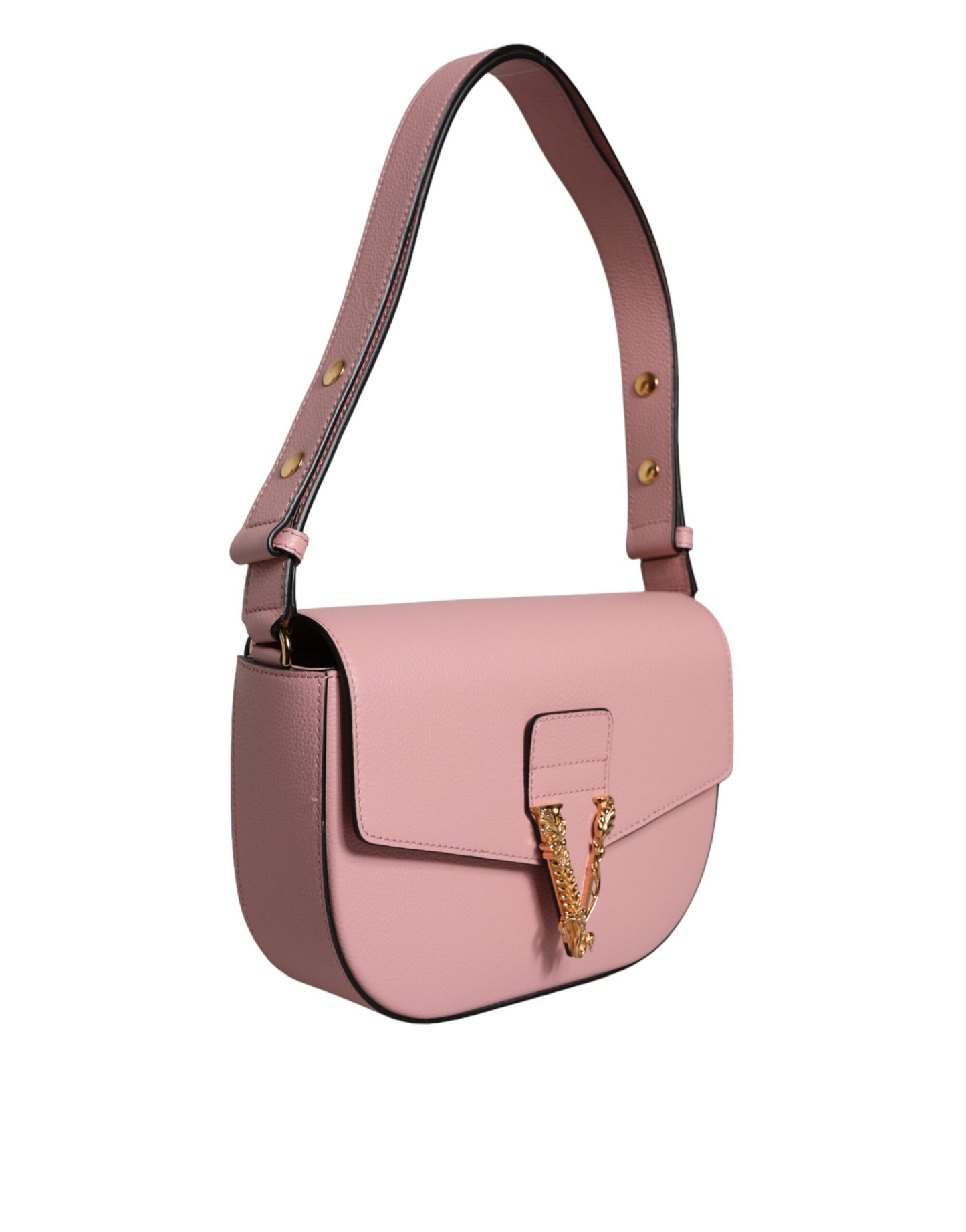 Sac à bandoulière en cuir de veau grainé rose avec logo