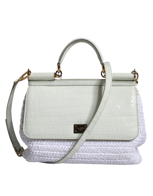 Sicily Handbag in Leather and Raffia