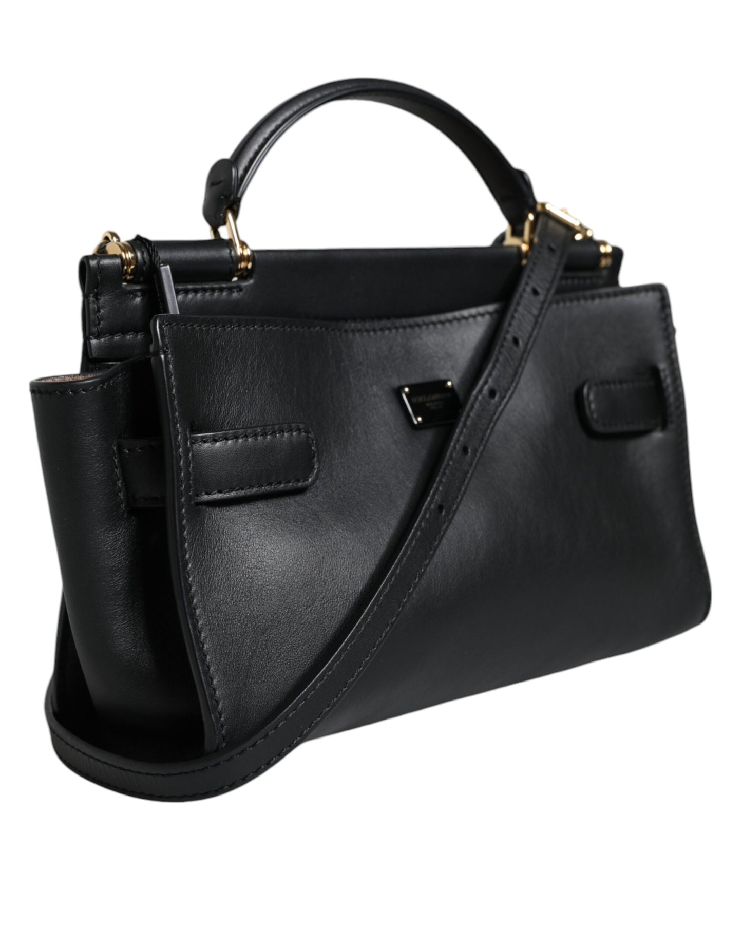 Sac bandoulière en cuir noir SICILY avec poignée supérieure