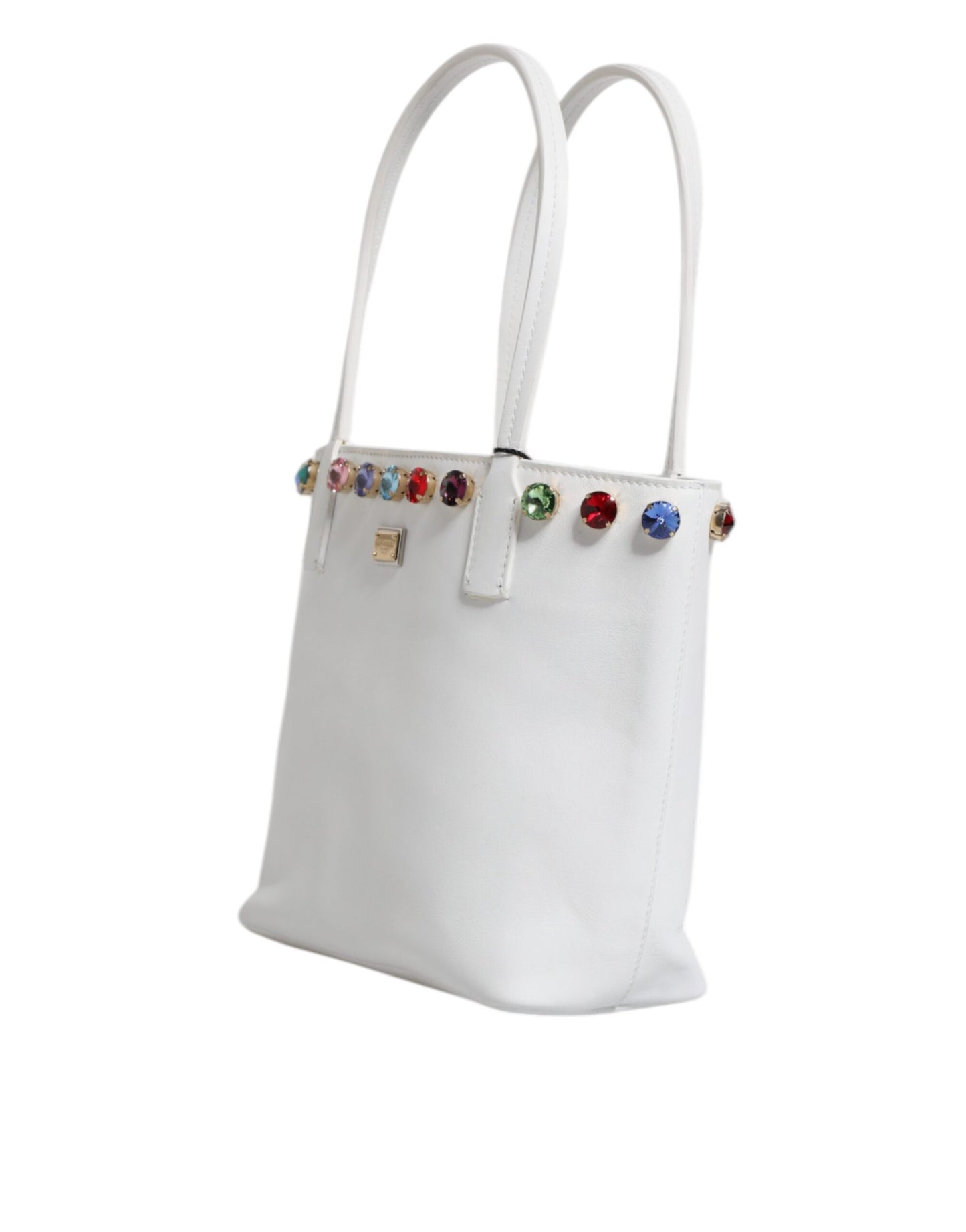 Sac fourre-tout en cuir blanc avec logo DG en cristal