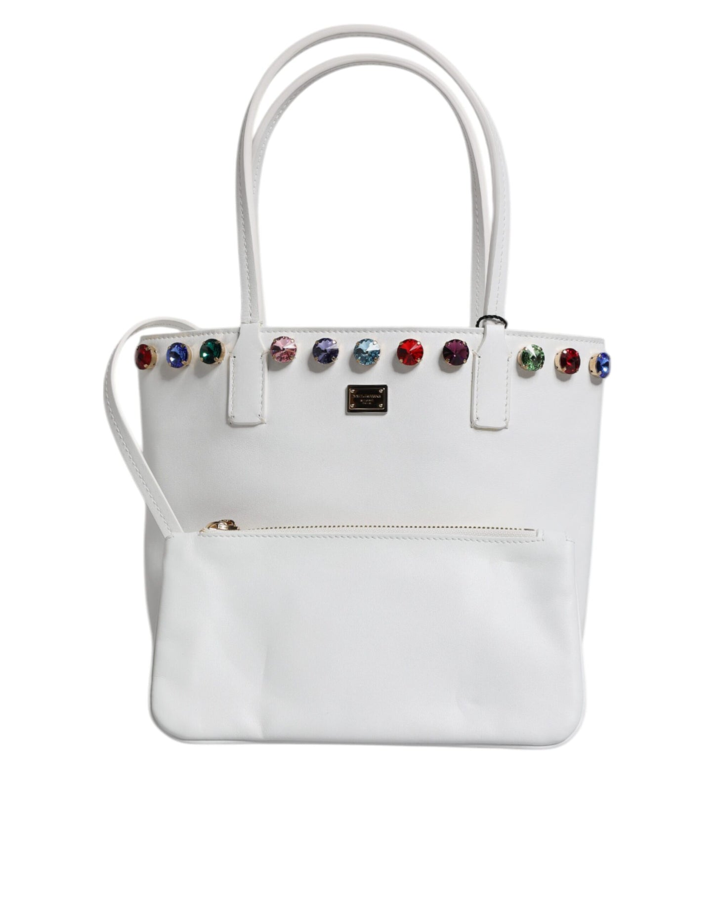 Sac fourre-tout en cuir blanc avec logo DG en cristal
