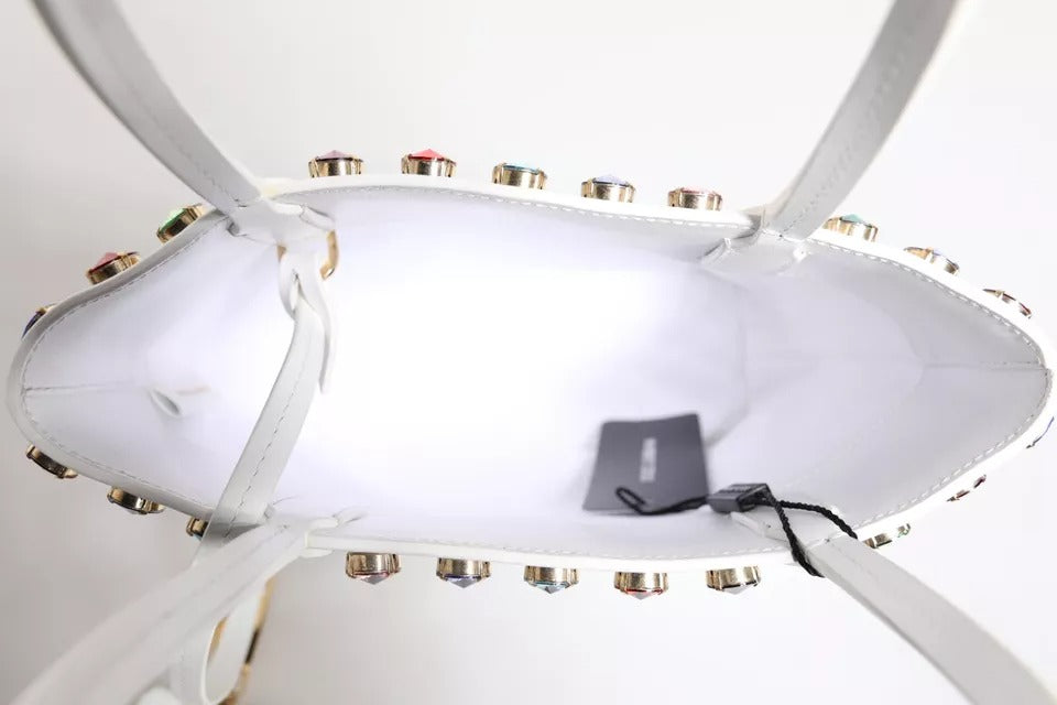 Sac fourre-tout en cuir blanc avec logo DG en cristal