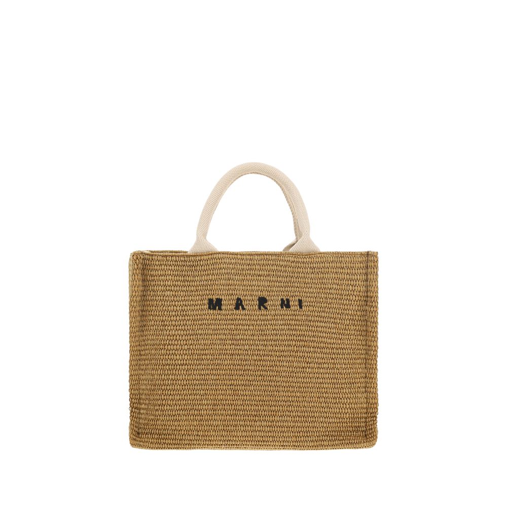 Natural-Colored Raffa-Effect Small Tote Bag