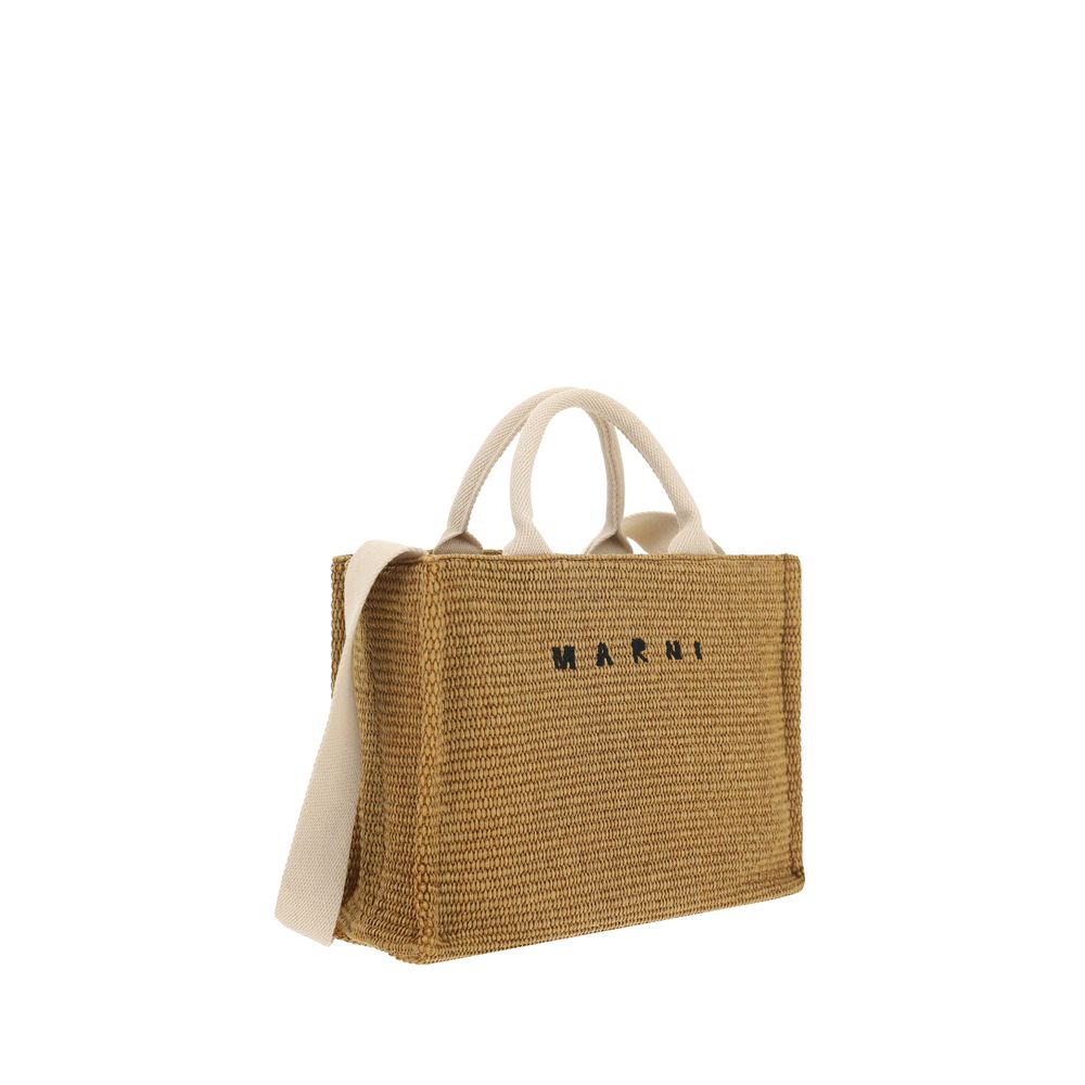 Natural-Colored Raffa-Effect Small Tote Bag