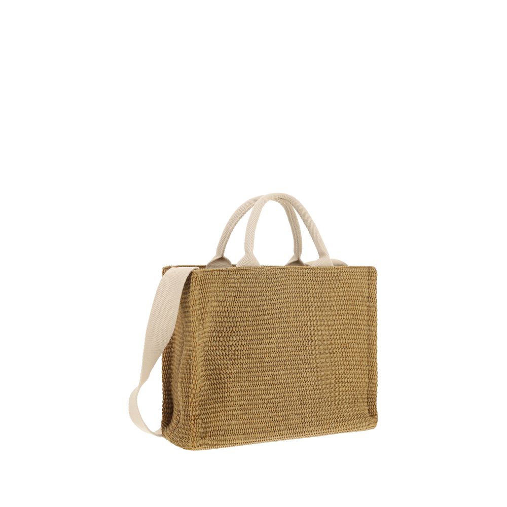 Natural-Colored Raffa-Effect Small Tote Bag