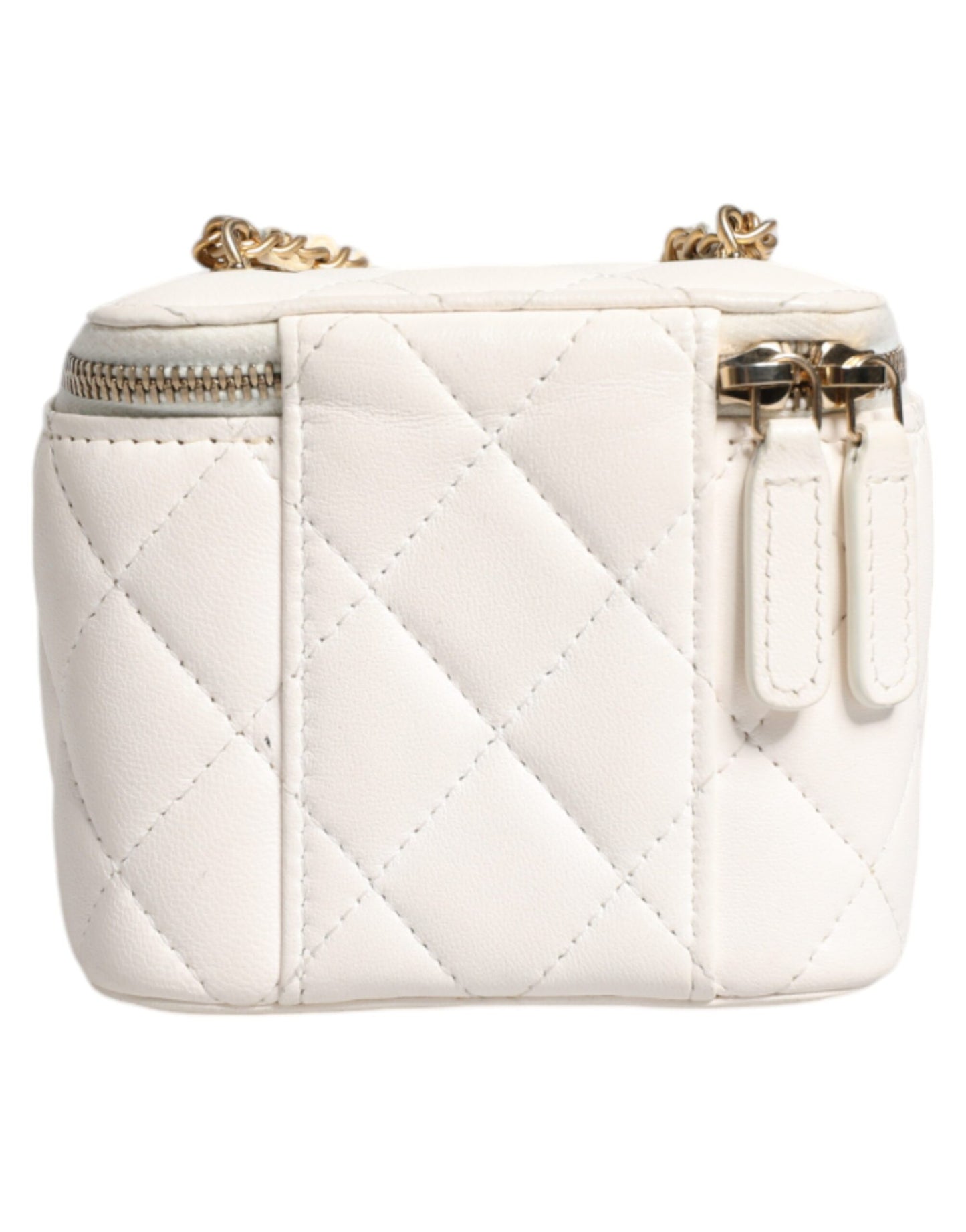 White Matelassé Lambskin Gold Chain Shoulder Bag