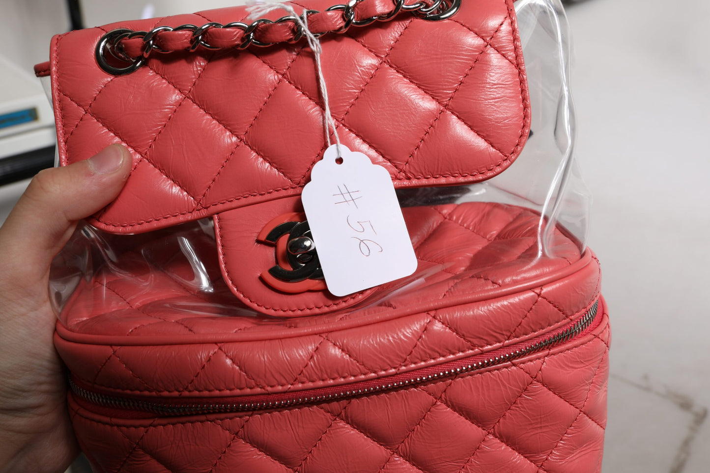 Pink Leather and Vinyl Backpack Purse Bag