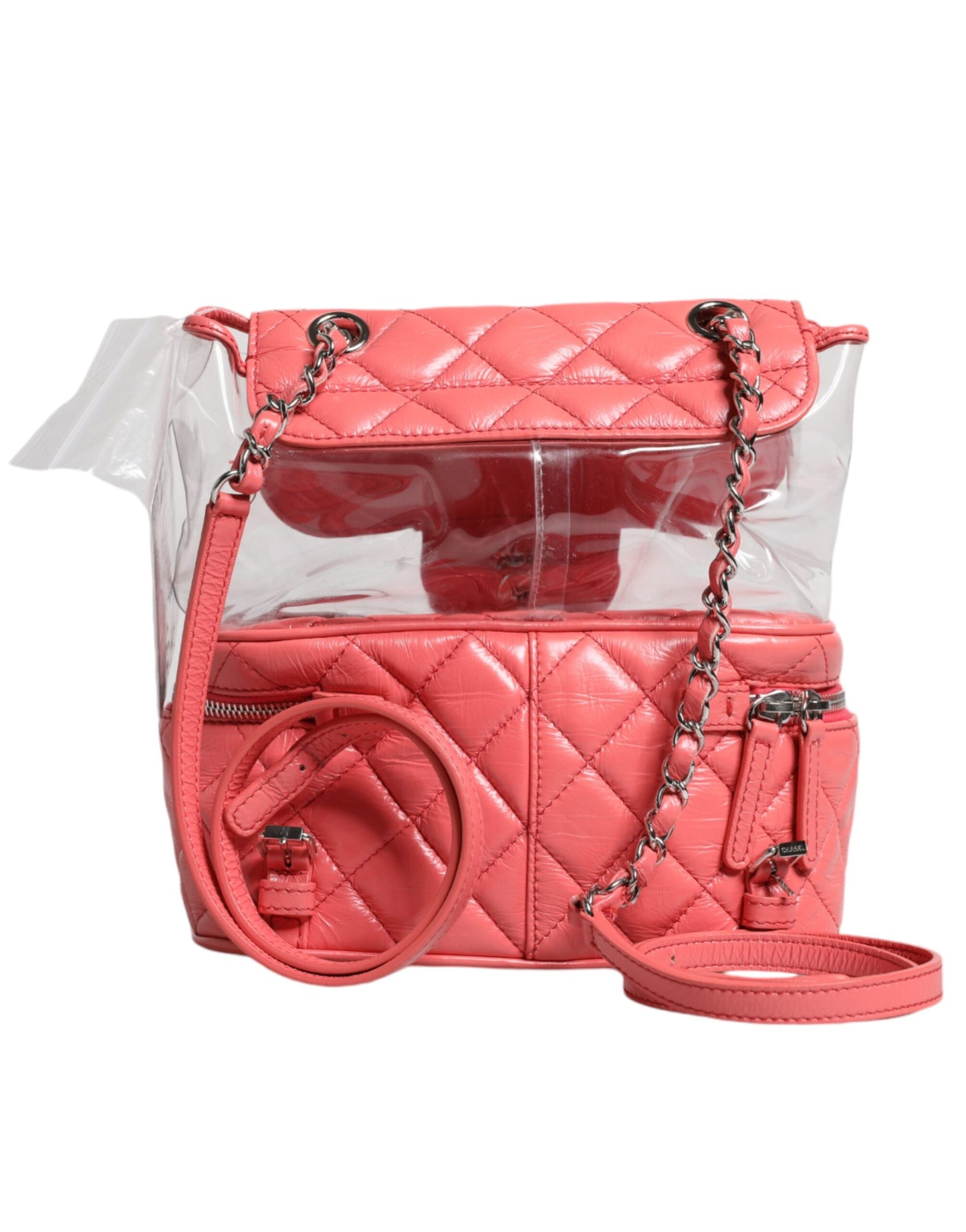 Pink Leather and Vinyl Backpack Purse Bag