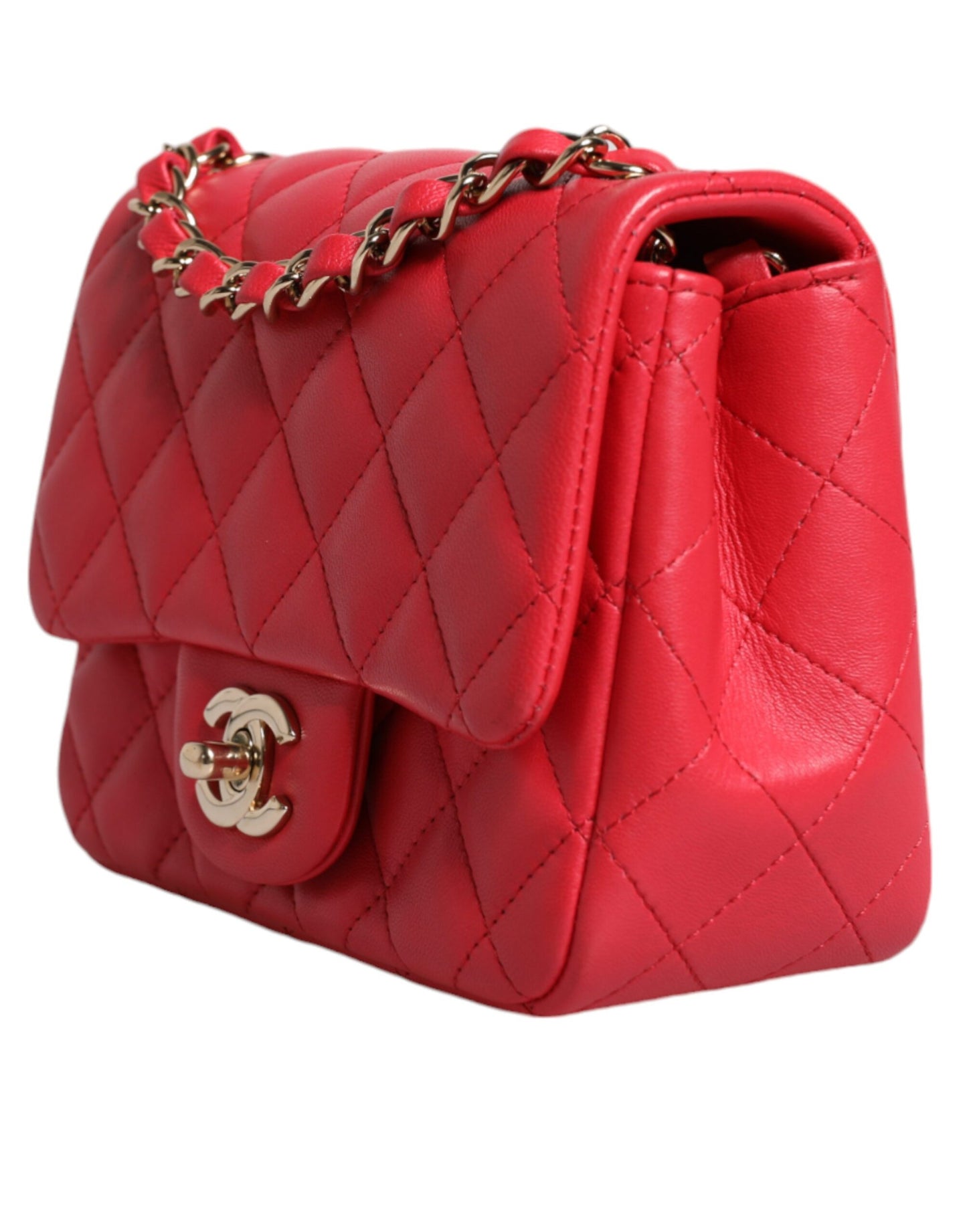 Mini sac à main rose en cuir d'agneau matelassé avec chaîne et épaule