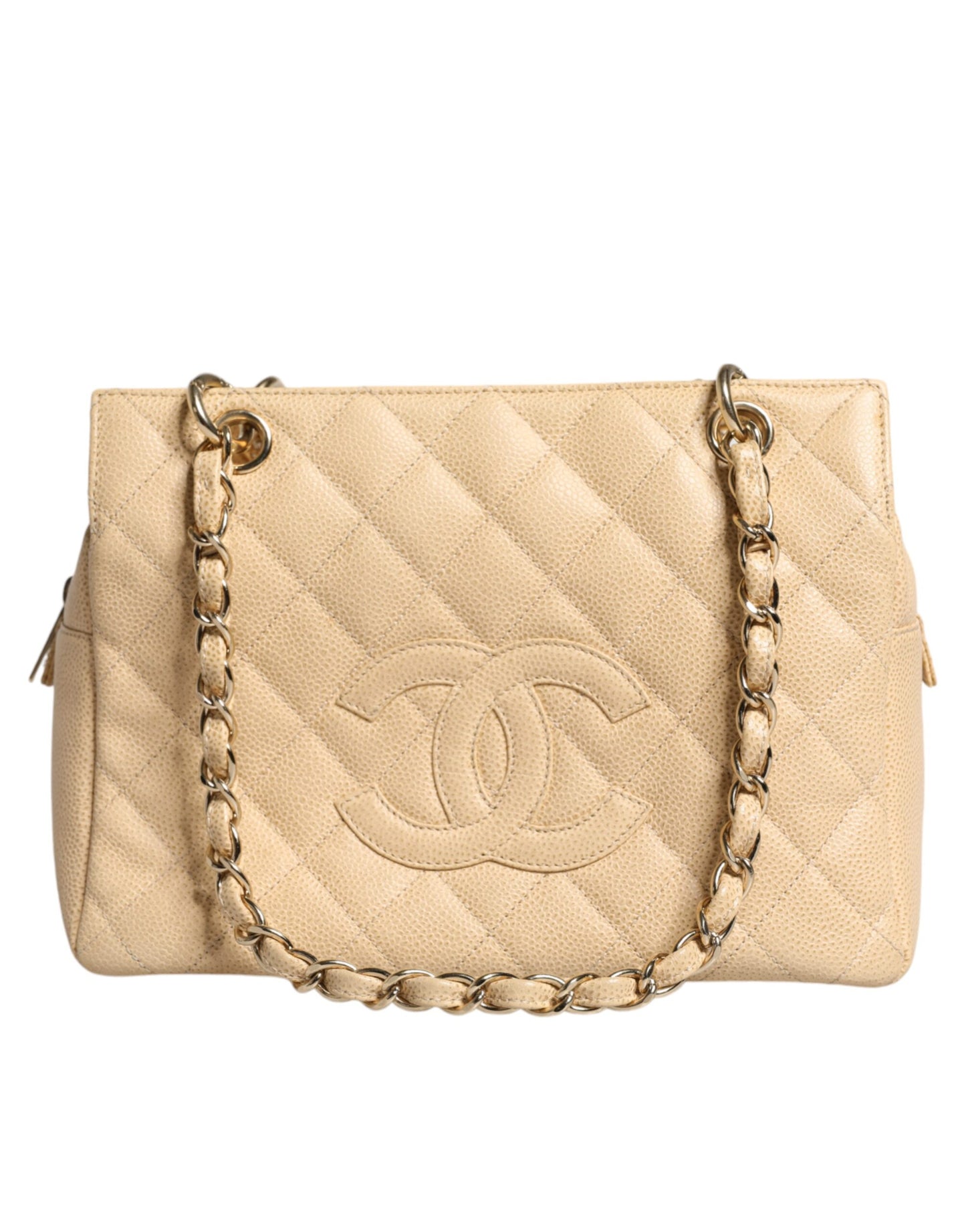 Sac à main en cuir beige avec chaîne Caviar De Coco