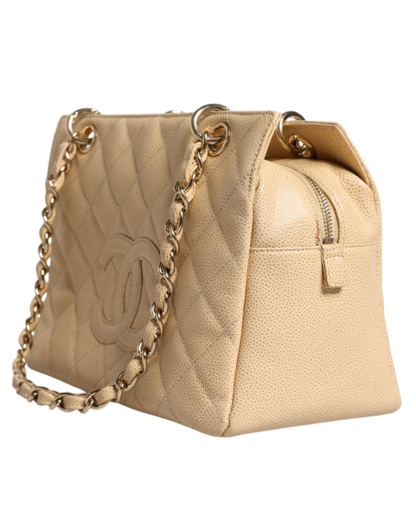 Sac à main en cuir beige avec chaîne Caviar De Coco