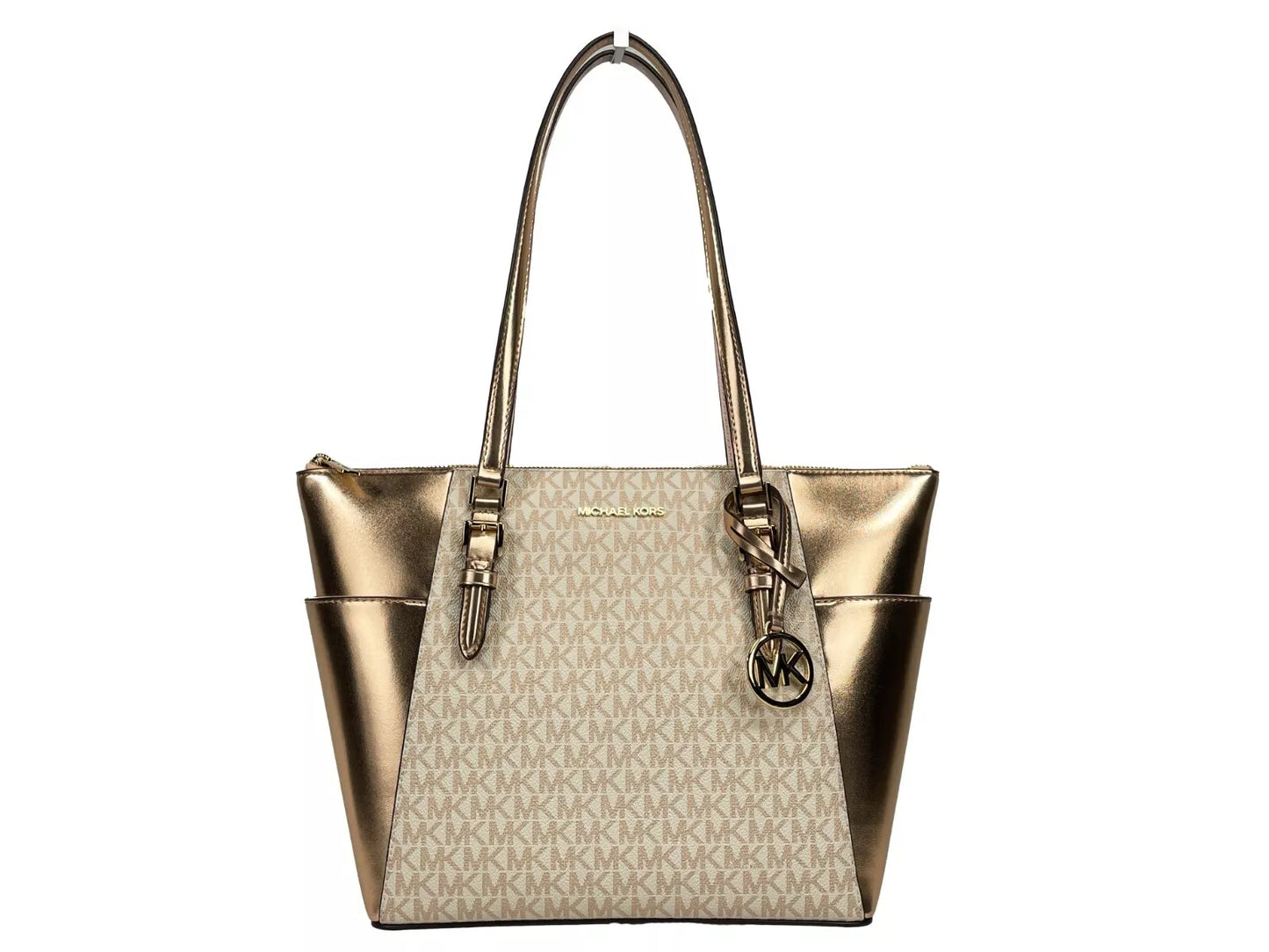 Grand sac fourre-tout Charlotte en cuir avec fermeture éclair sur le dessus, or rose