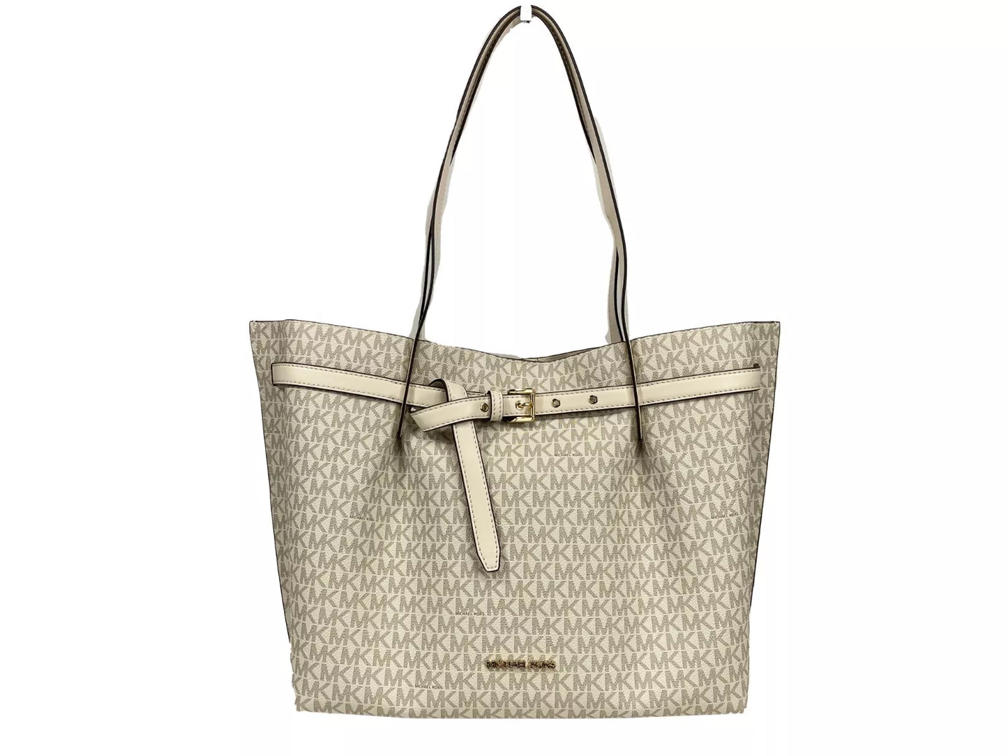 Bolso tote grande de PVC con firma de Emilia, color crema claro