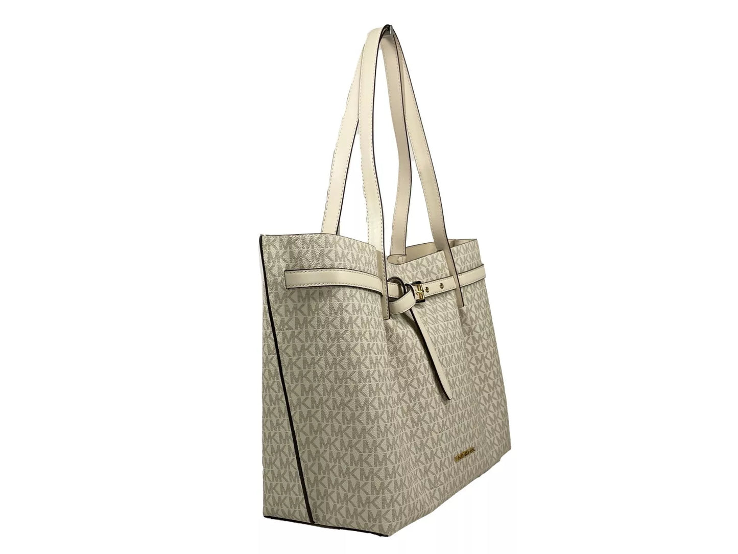 Bolso tote grande de PVC con firma de Emilia, color crema claro