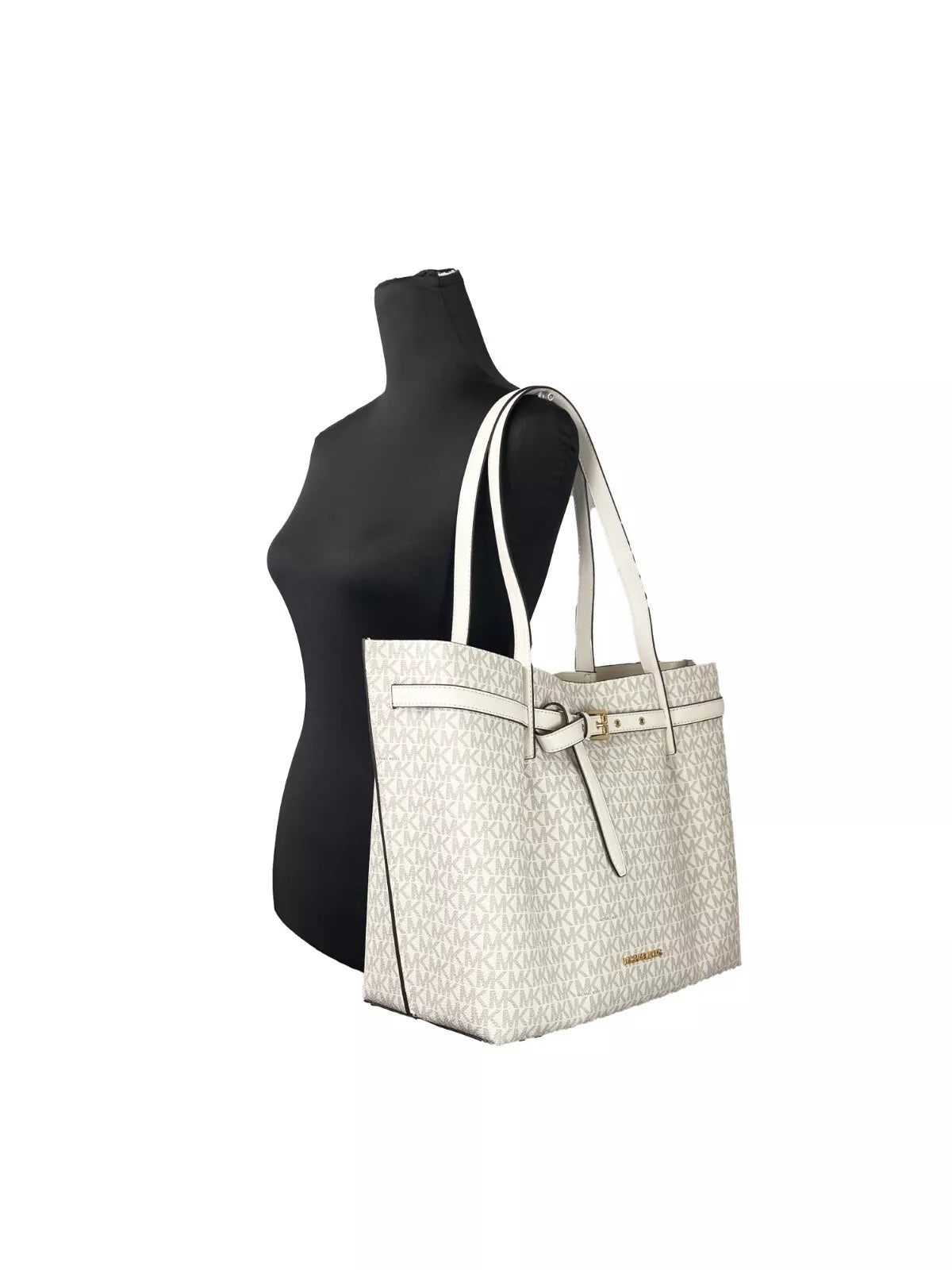 Bolso tote grande de PVC con firma de Emilia, color crema claro