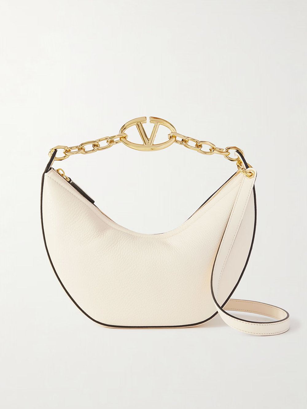 Bolso de hombro pequeño tipo hobo Vlogo de piel color marfil