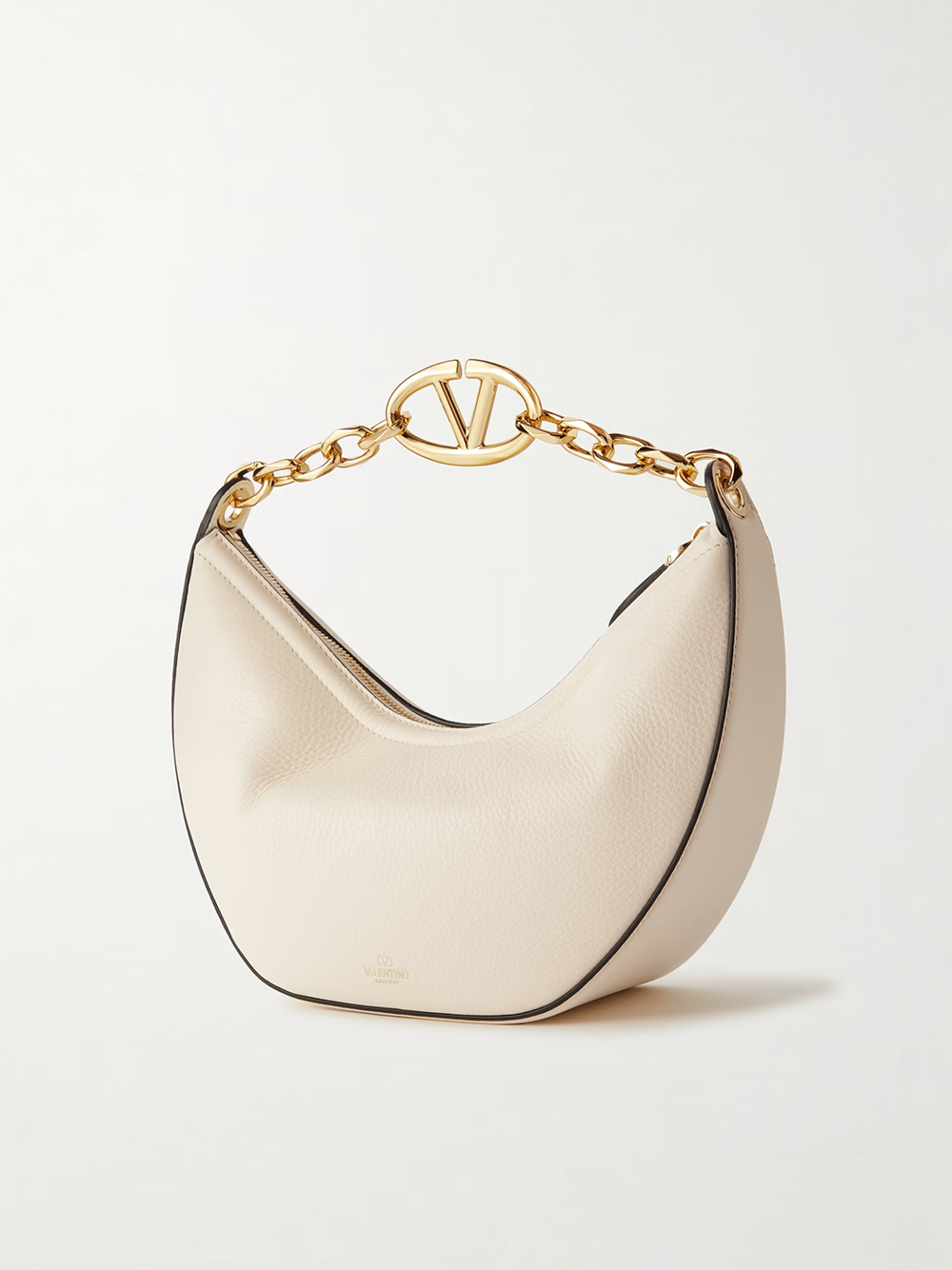 Bolso de hombro pequeño tipo hobo Vlogo de piel color marfil