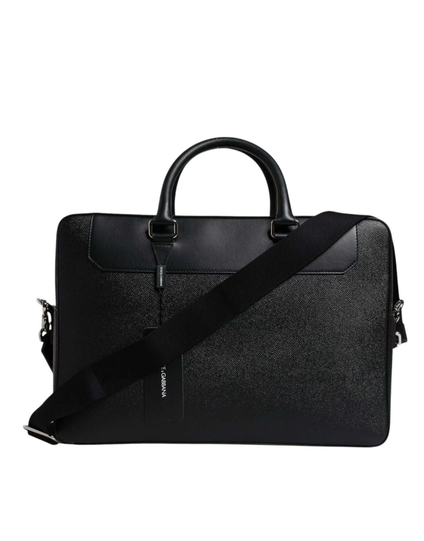 Bolso bandolera de doble asa con placa de logotipo negra