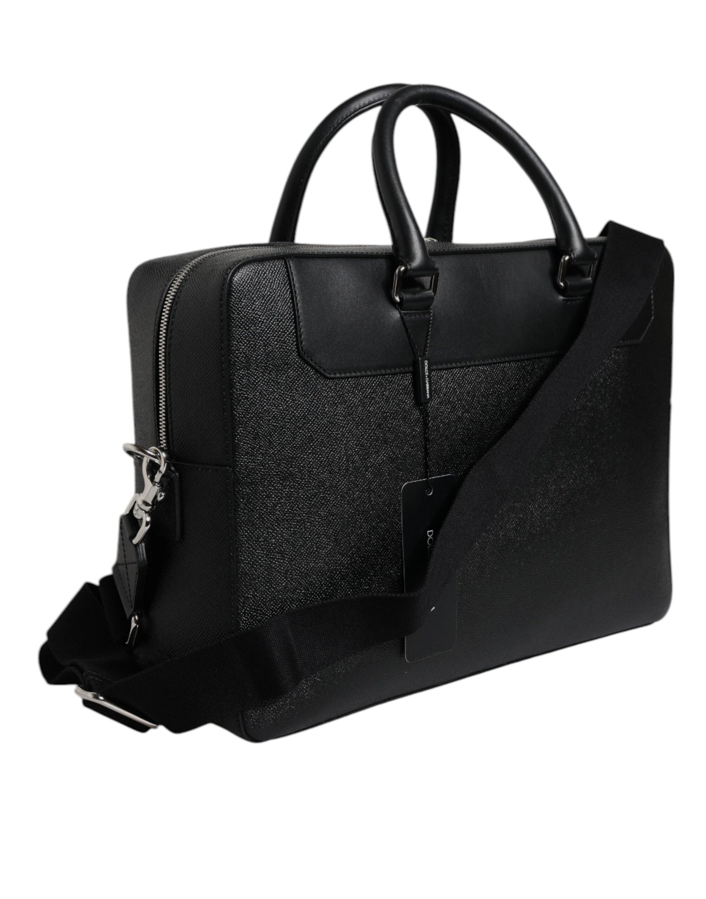 Bolso bandolera de doble asa con placa de logotipo negra