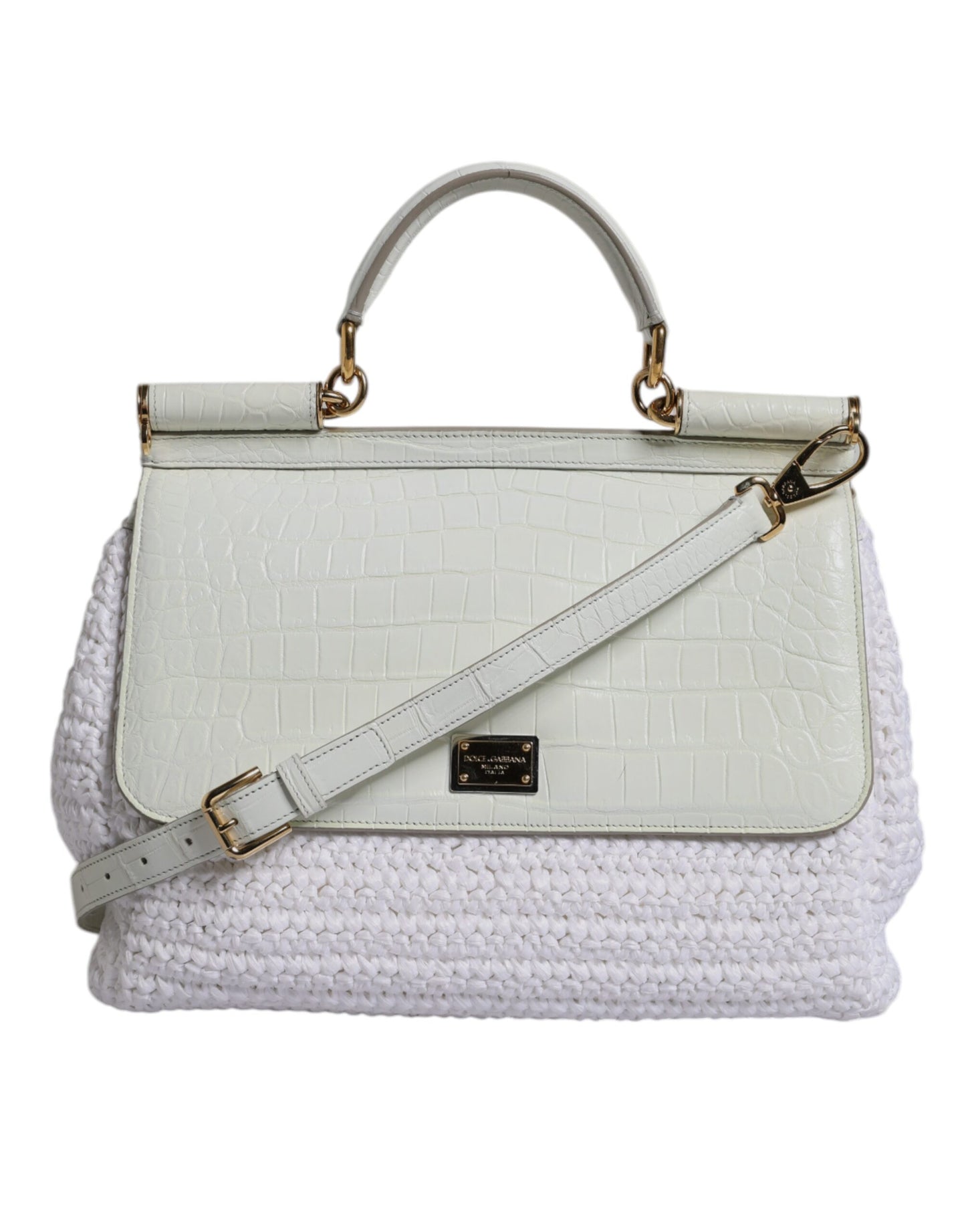Sicily Handbag in Leather and Raffia