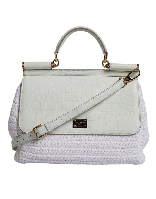 Sicily Handbag in Leather and Raffia