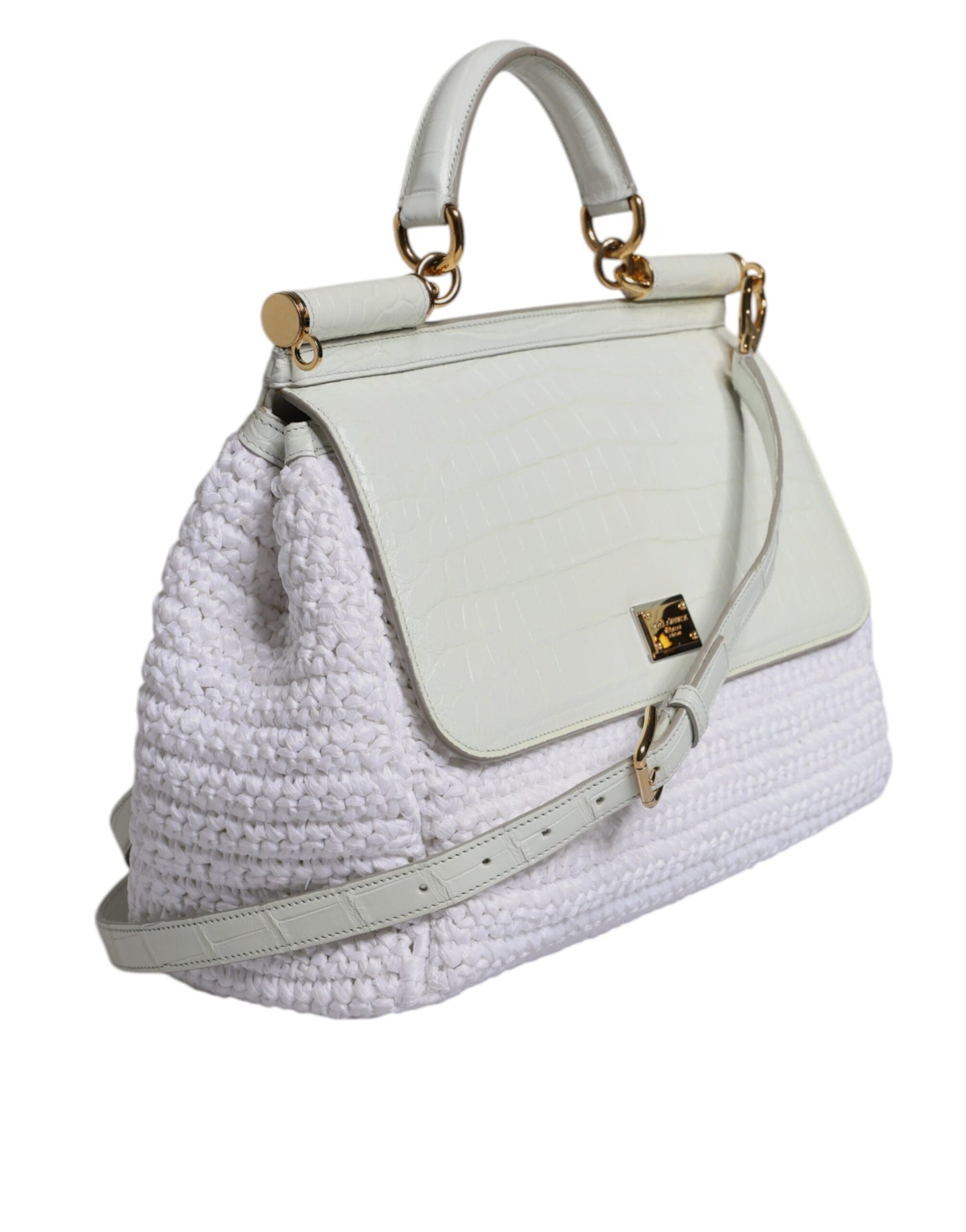 Sicily Handbag in Leather and Raffia