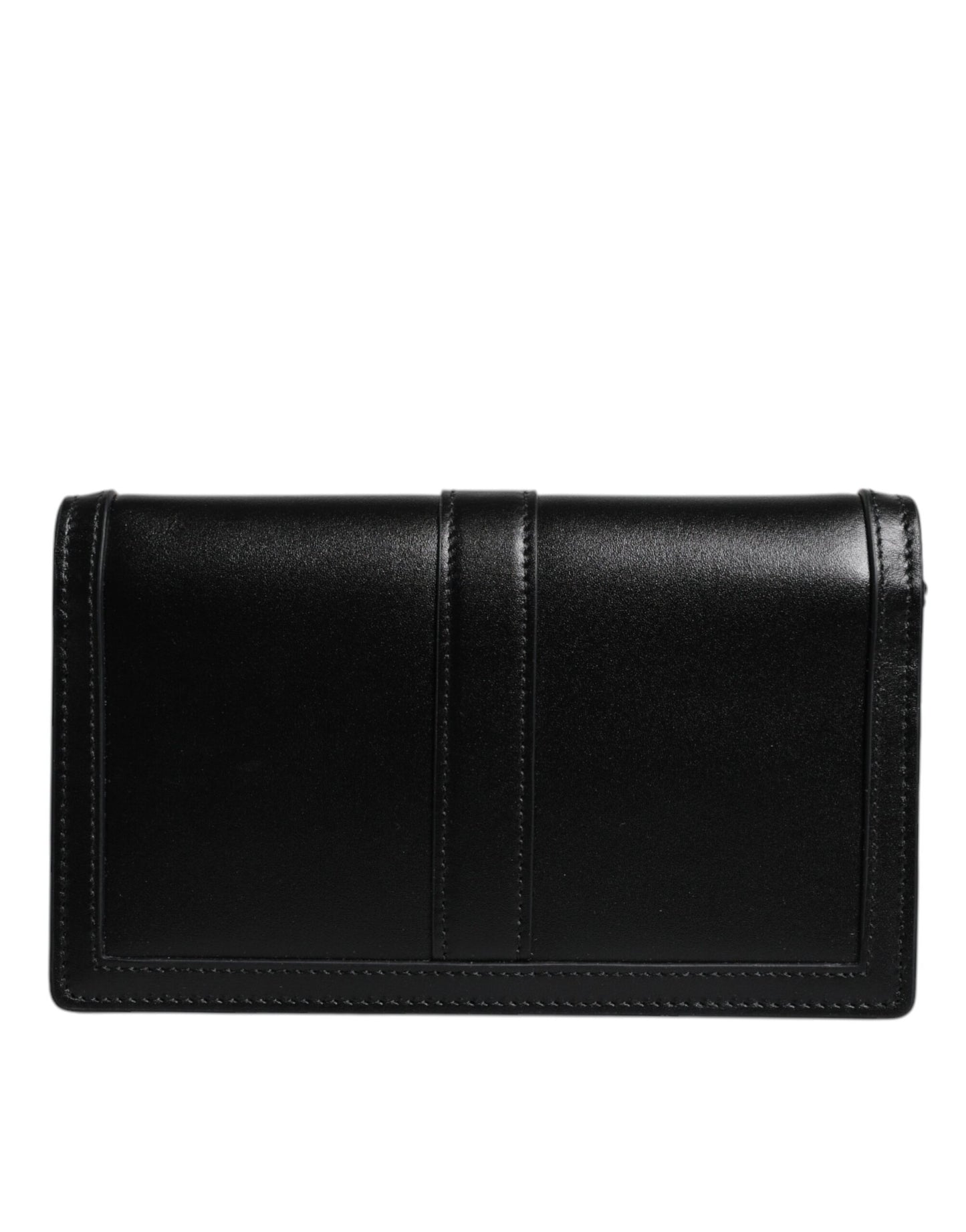 Bolso bandolera de piel de becerro negra con correa de cadena