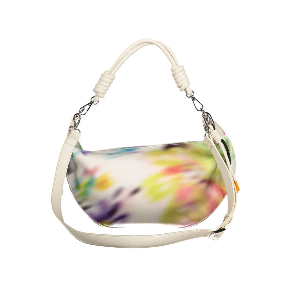 White/Multicolor Polyethylene Women Handbag